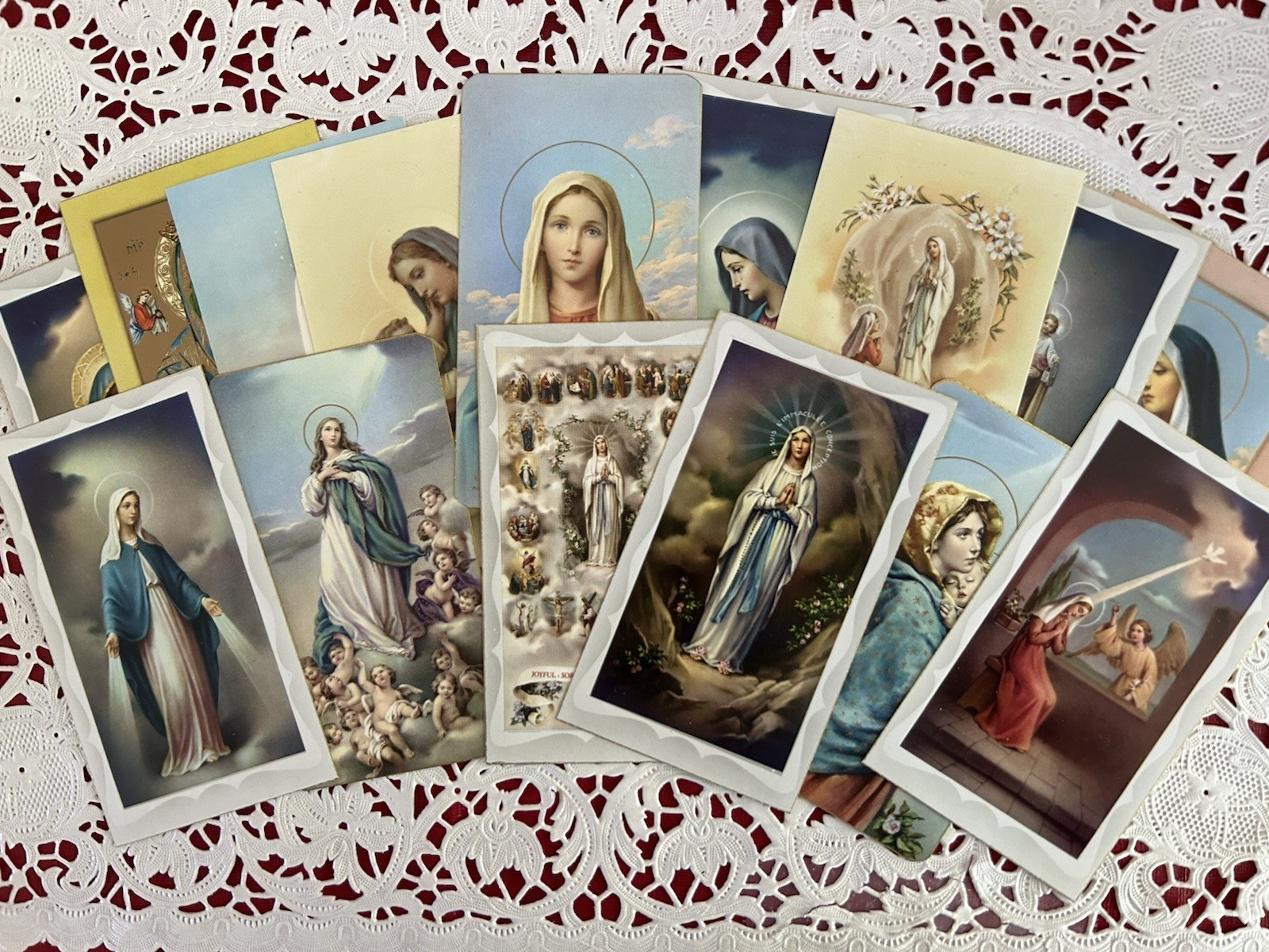 Lot 15 Beautiful Catholic Vintage HOLY CARDS BLESSED MOTHER MARY Collection #C22