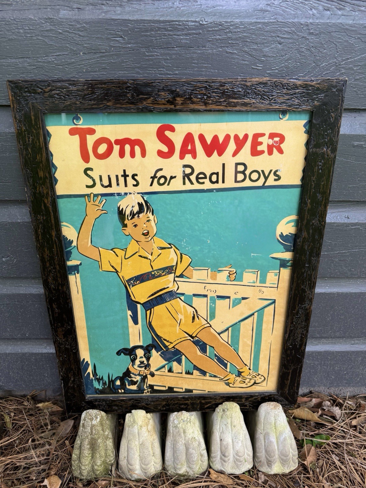 Antique 1930s Tom Sawyer Suits For Real Boys Swimsuit Advertisement Framed Sign