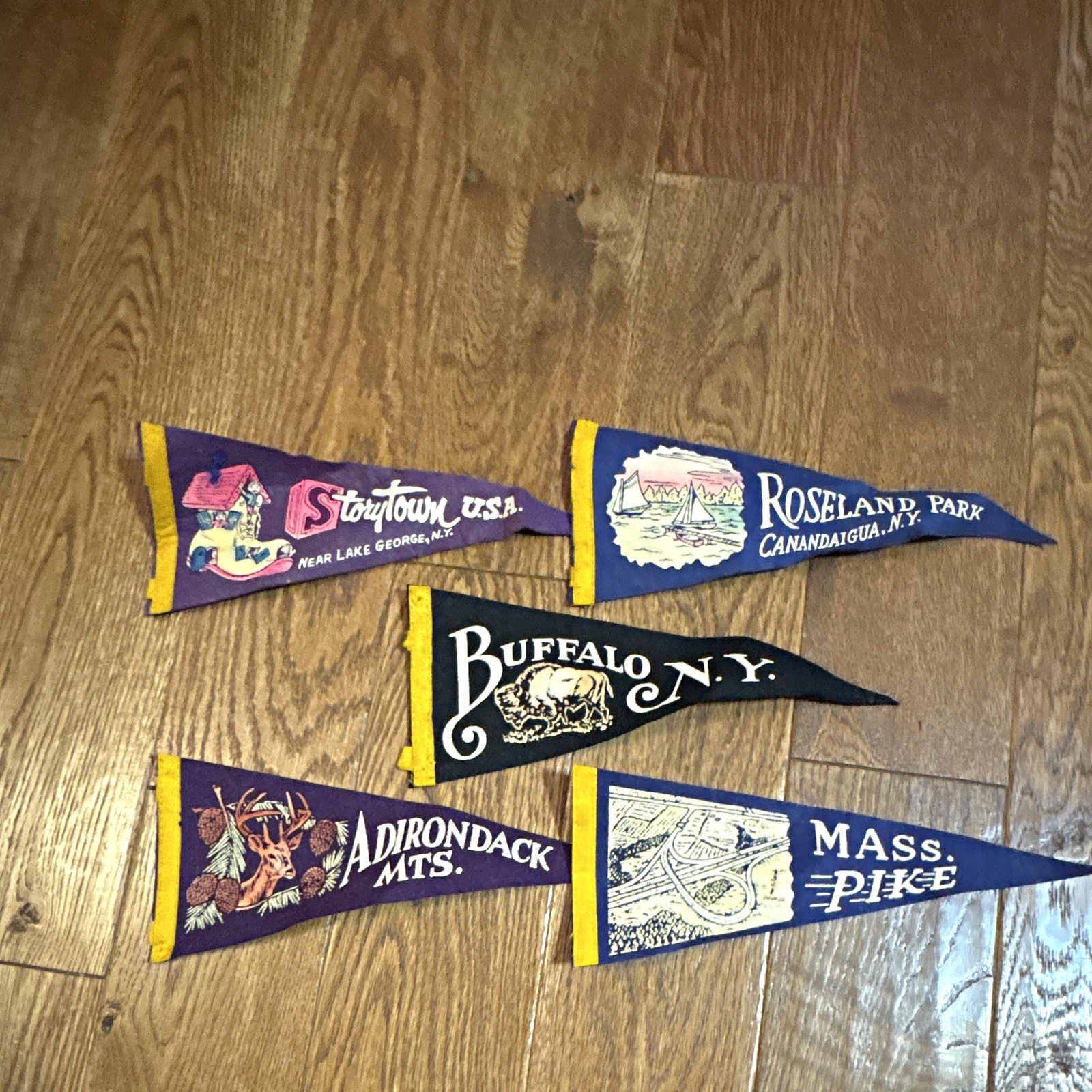 Vintage Travel Pennant Lot of 5 - Storytown USA Roseland Park Buffalo Adirondack Vintage Travel Pennant Lot of 5 - Storytown USA Roseland Park Buffalo Adirondack