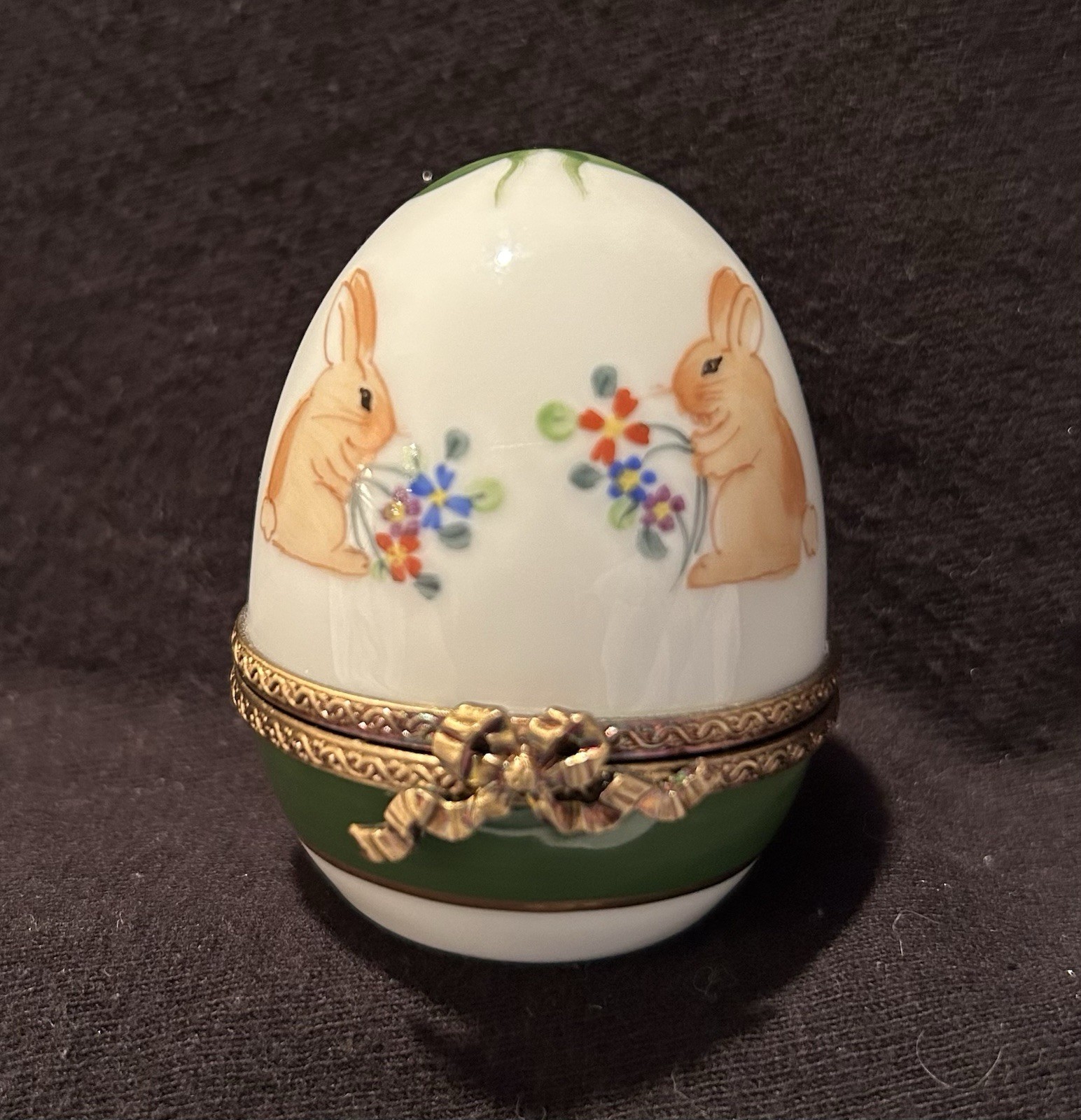 VTG Dubarry Limoges Porcelain Treasure Box -Bunny Egg W/Crystal Perfume Bottle