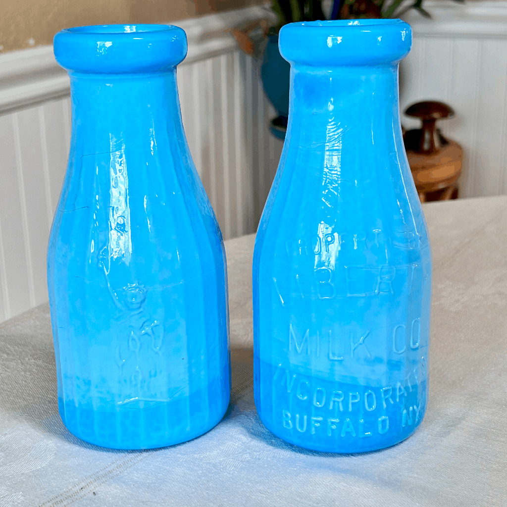Vintage Blue Slag Glass Milk Bottles One Pint Qty 2