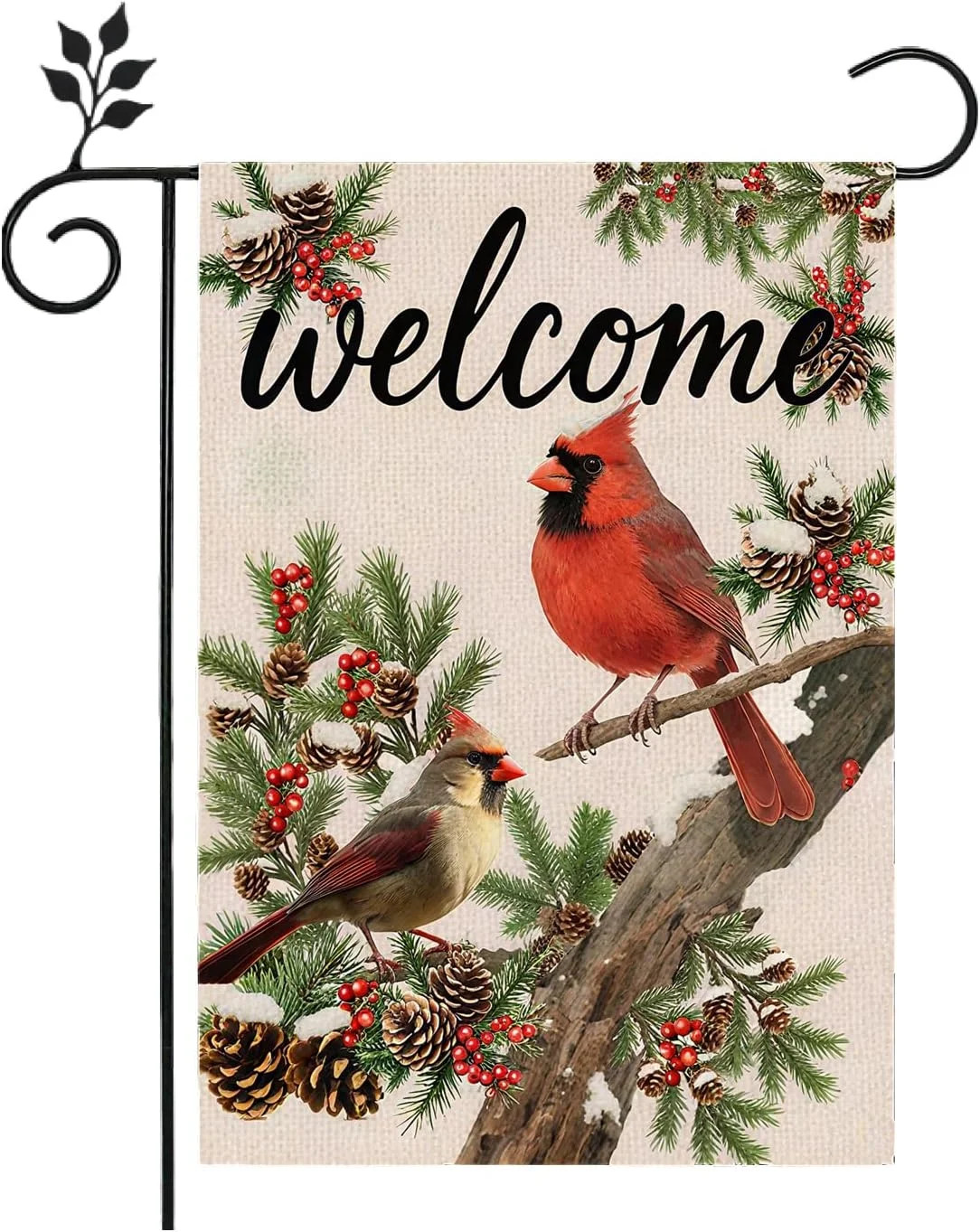 Welcome Winter Garden Flag Christma Cardinal Birds Yard Flag 12x18 Inch Double s