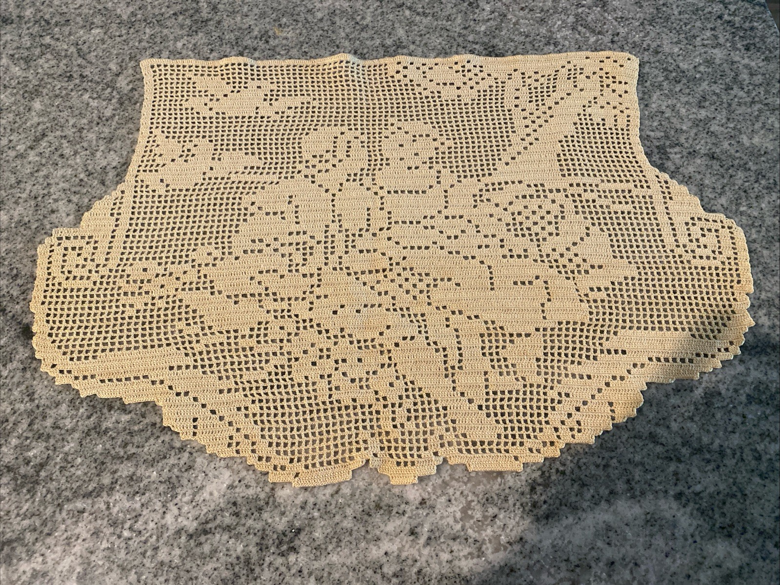 Vintage Hand Crochet Love Boy Girl Doily Chair Back Cottagecore Beige 16x10-1/2” Vintage Hand Crochet Love Boy Girl Doily Chair Back Cottagecore Beige 16x10-1/2”
