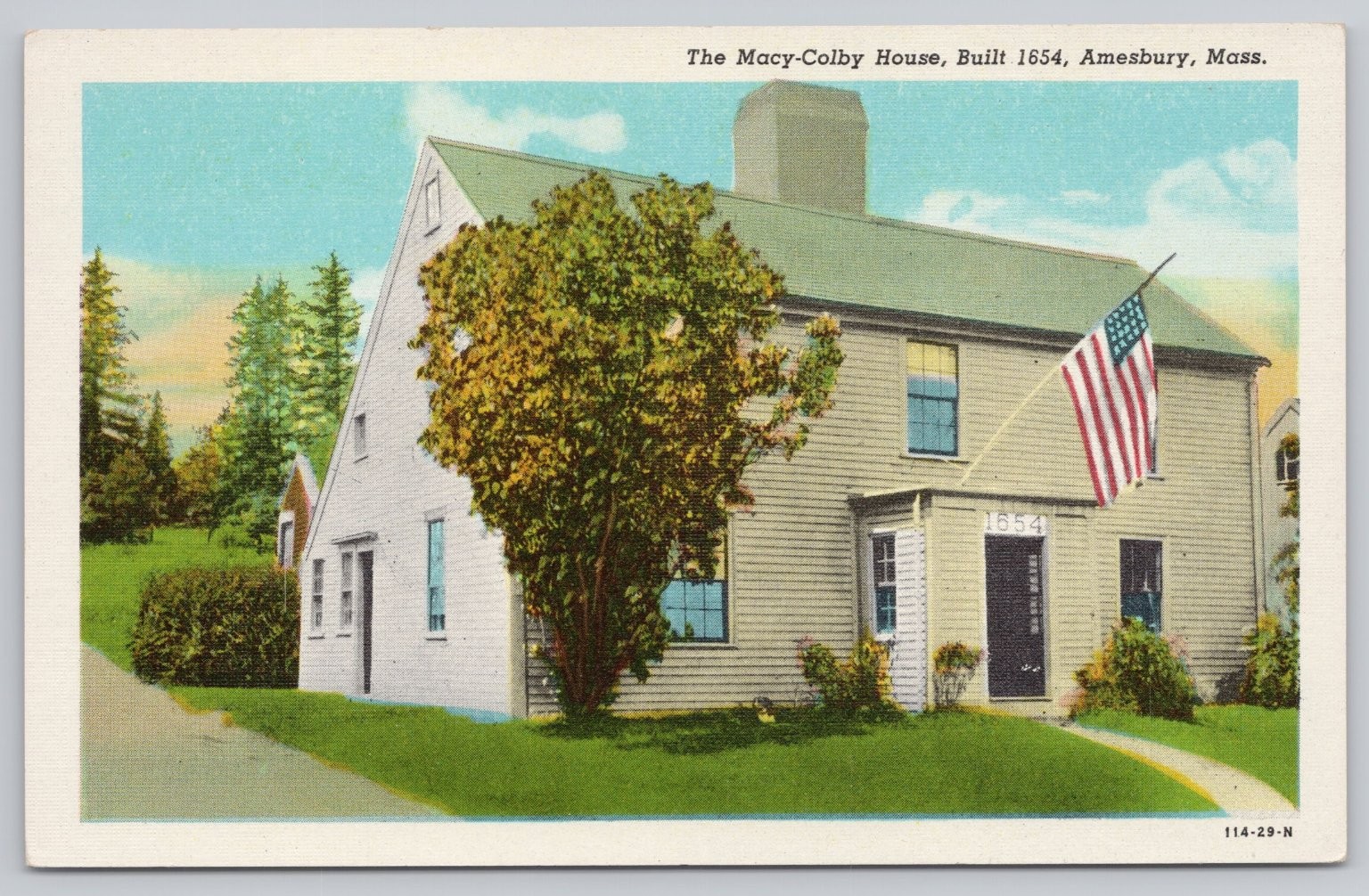 Macy-Colby House Amesbury Massachusetts Vintage Postcard Curteich C.T. American