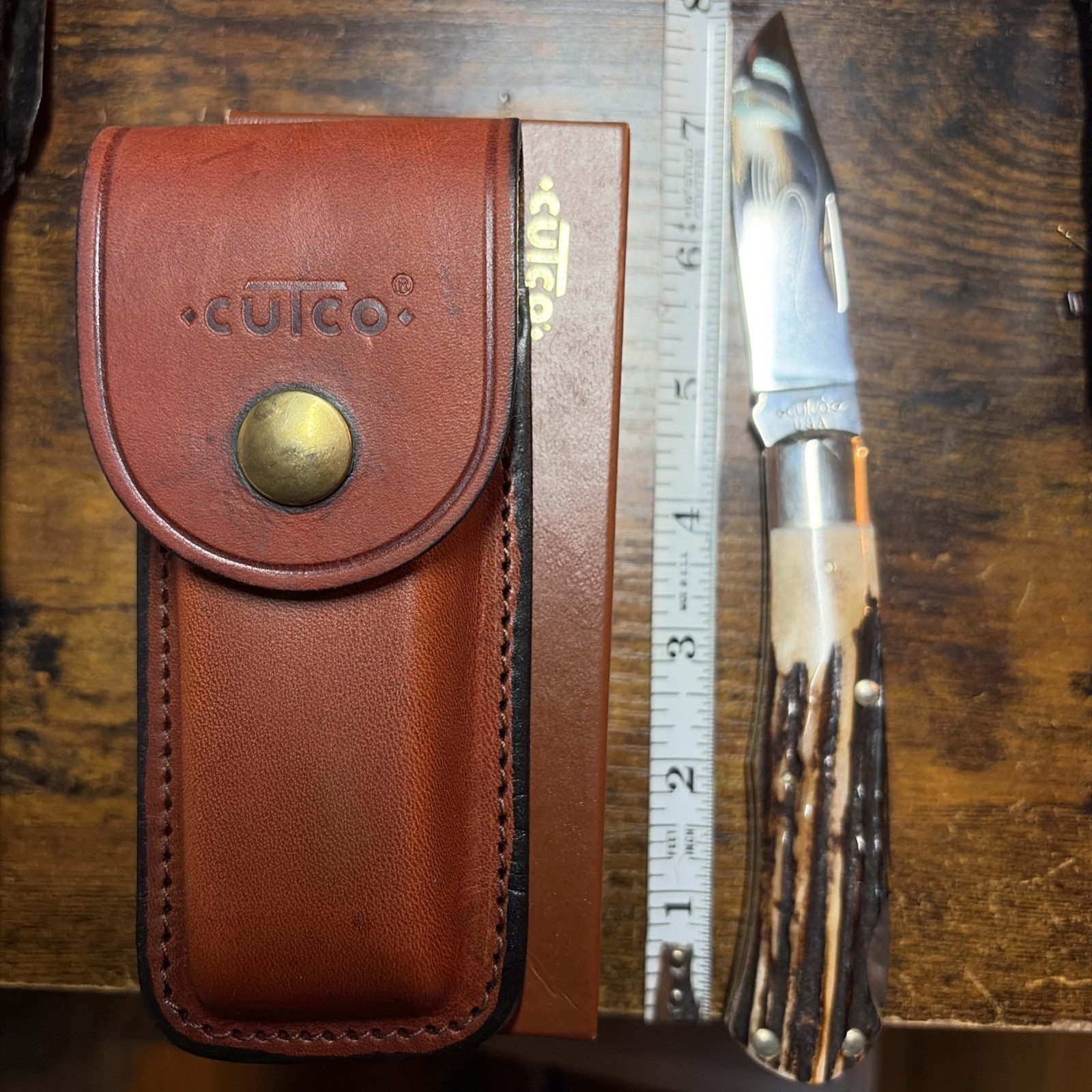 Vintage CUTCO 1882 BULLWHIP STAG Knife w/ Original Sheath and Box