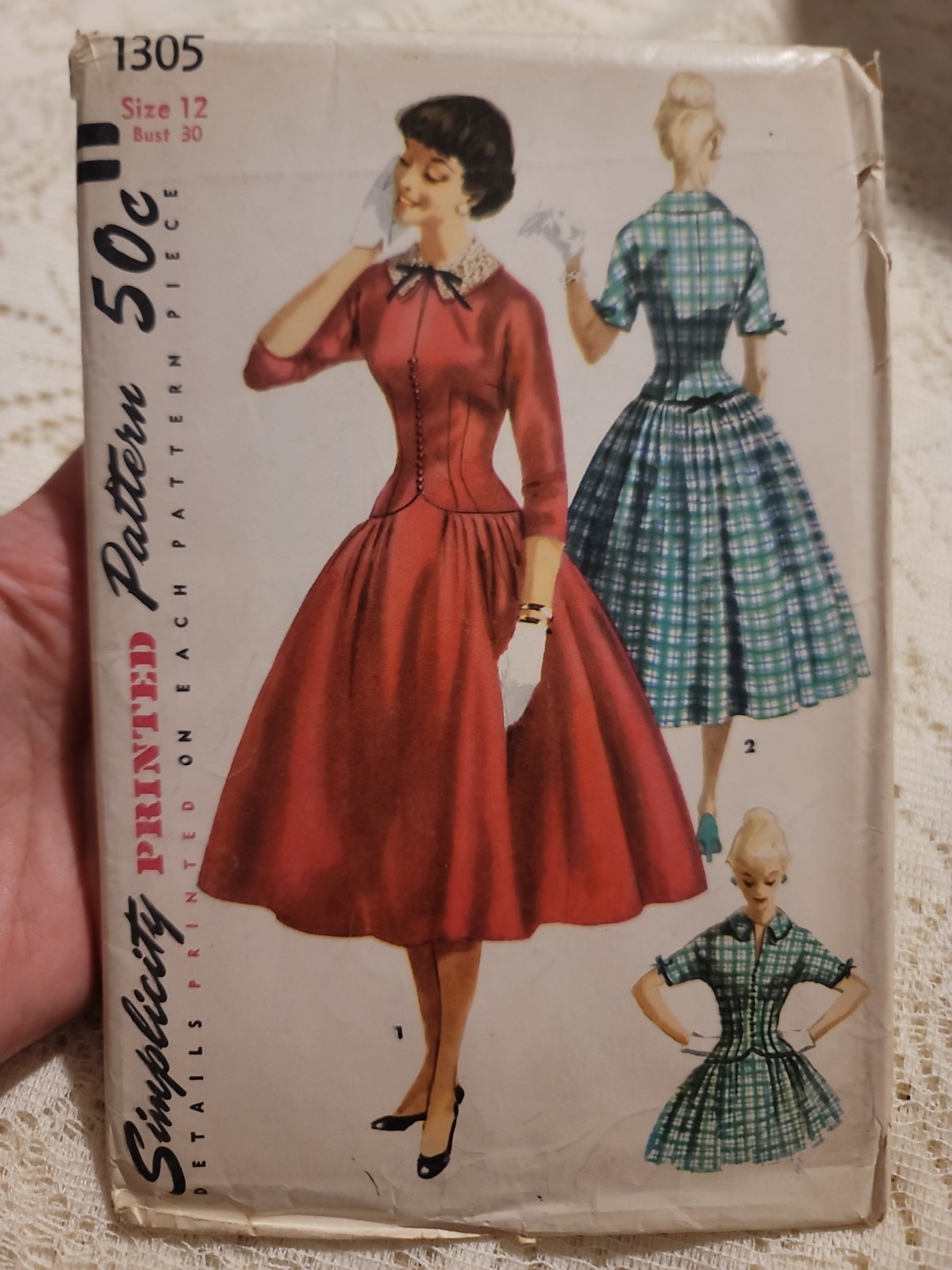 Vintage Simplicity 1950s Simplicity 1305 Dress Pattern Sz 12 Bust 30 Uncut