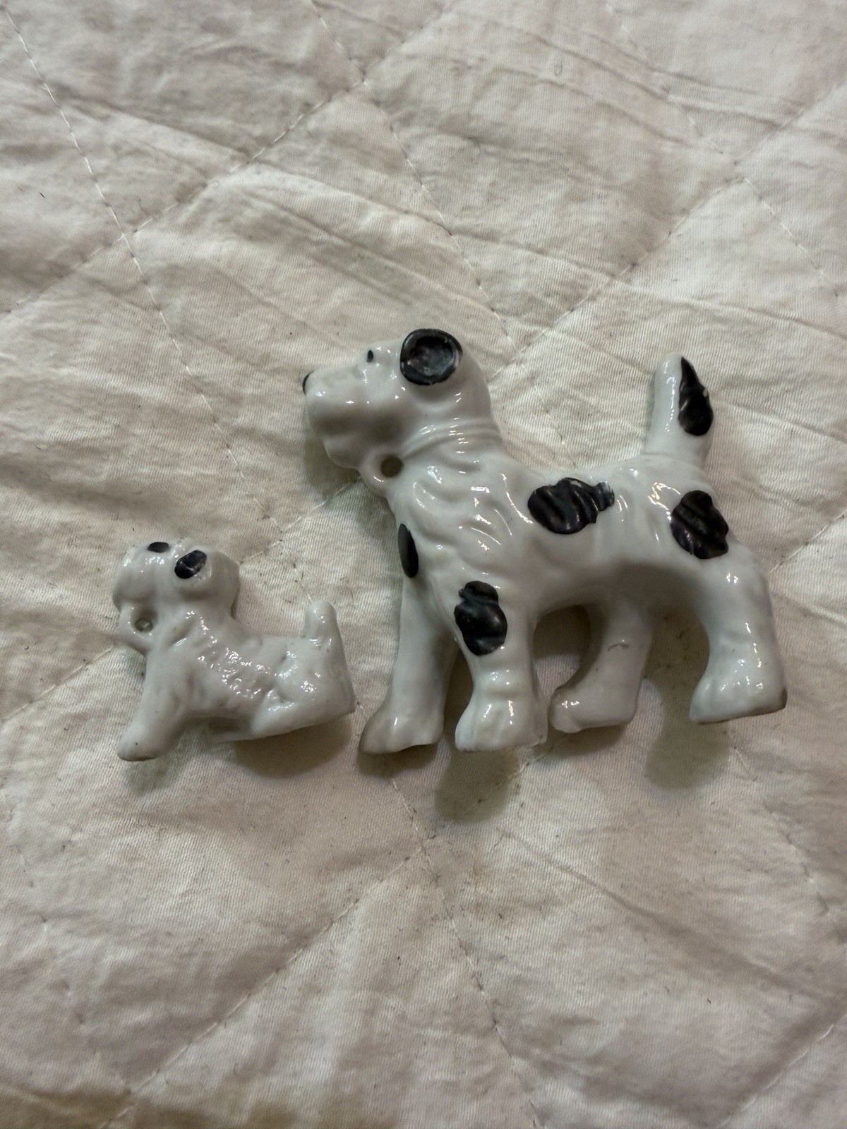 Vintage Japan Mom And Puppy Dog Figurines Mini Dalmatian Spots