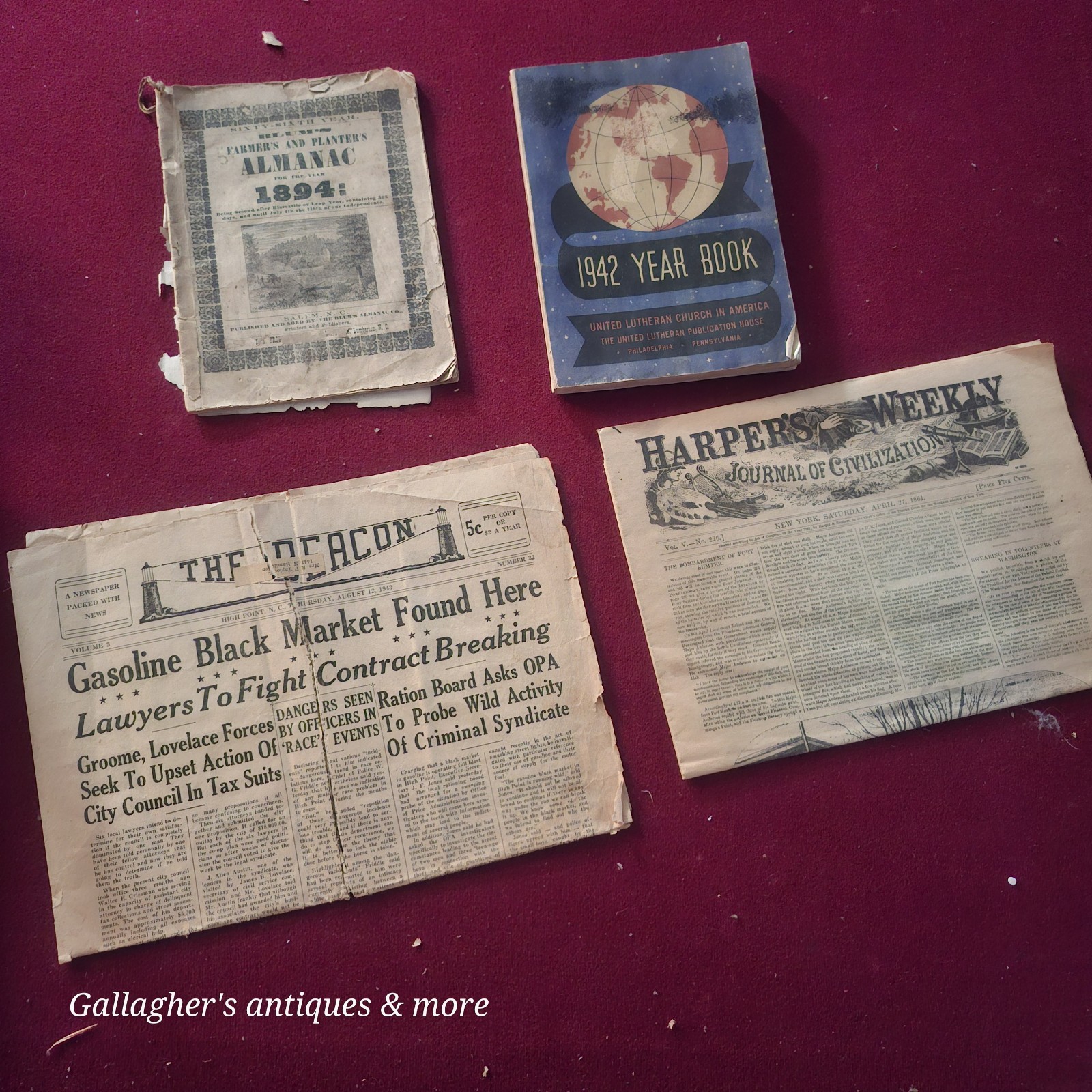 Lot Of ephemera 1943 High point North Carolina newspaper 1894 Salem ALMANAC Lot Lot Of ephemera 1943 High point North Carolina newspaper 1894 Salem ALMANAC Lot