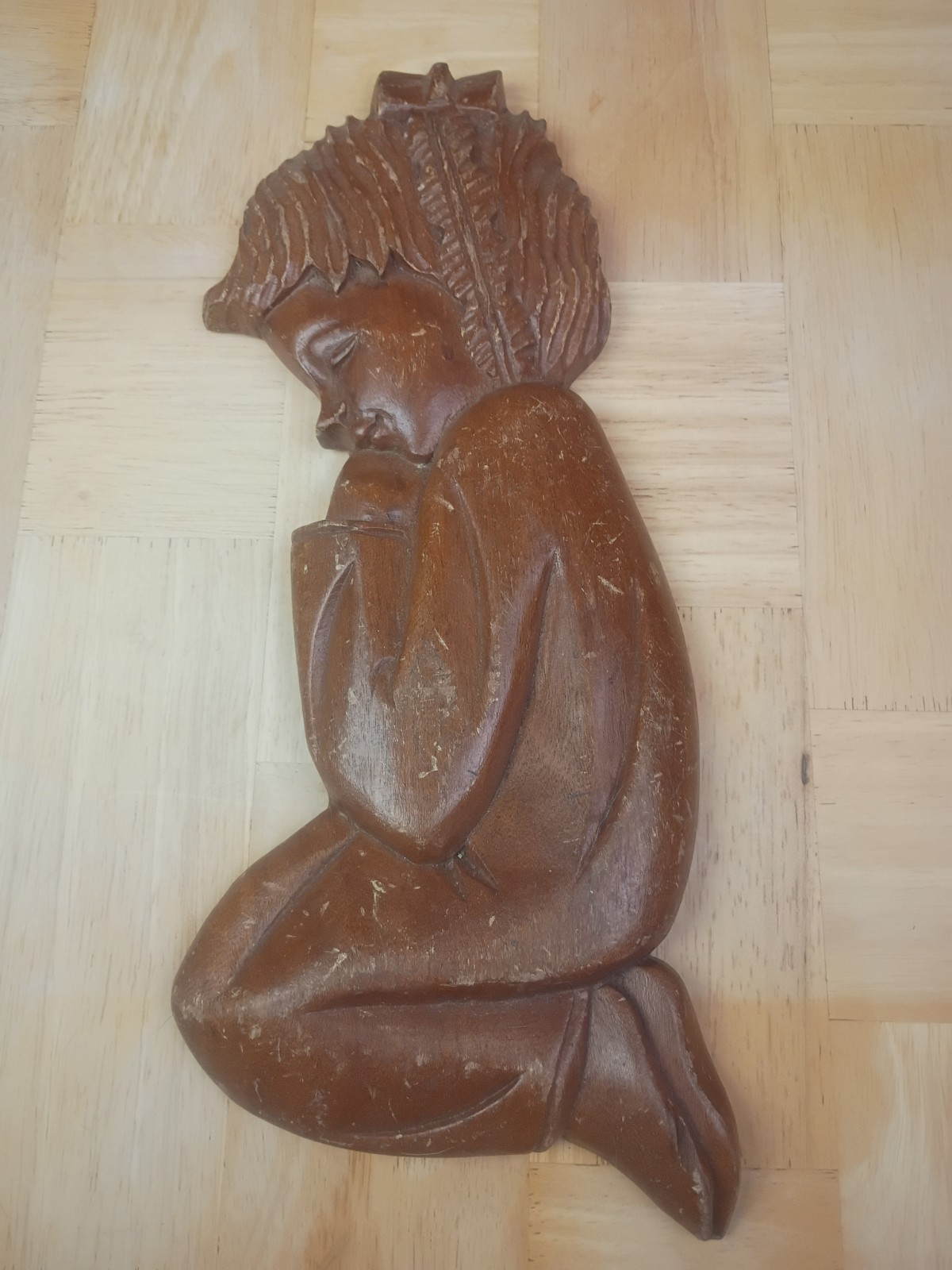 Vtg MCM Wood Praying Child Wall Hanging 