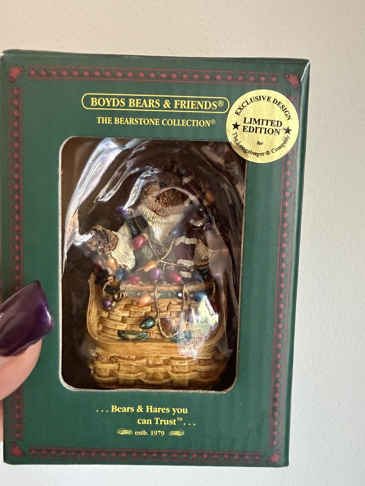 Boyds Bears Longaberger Basket Ornament Limited Edition Christmas Lights Retired