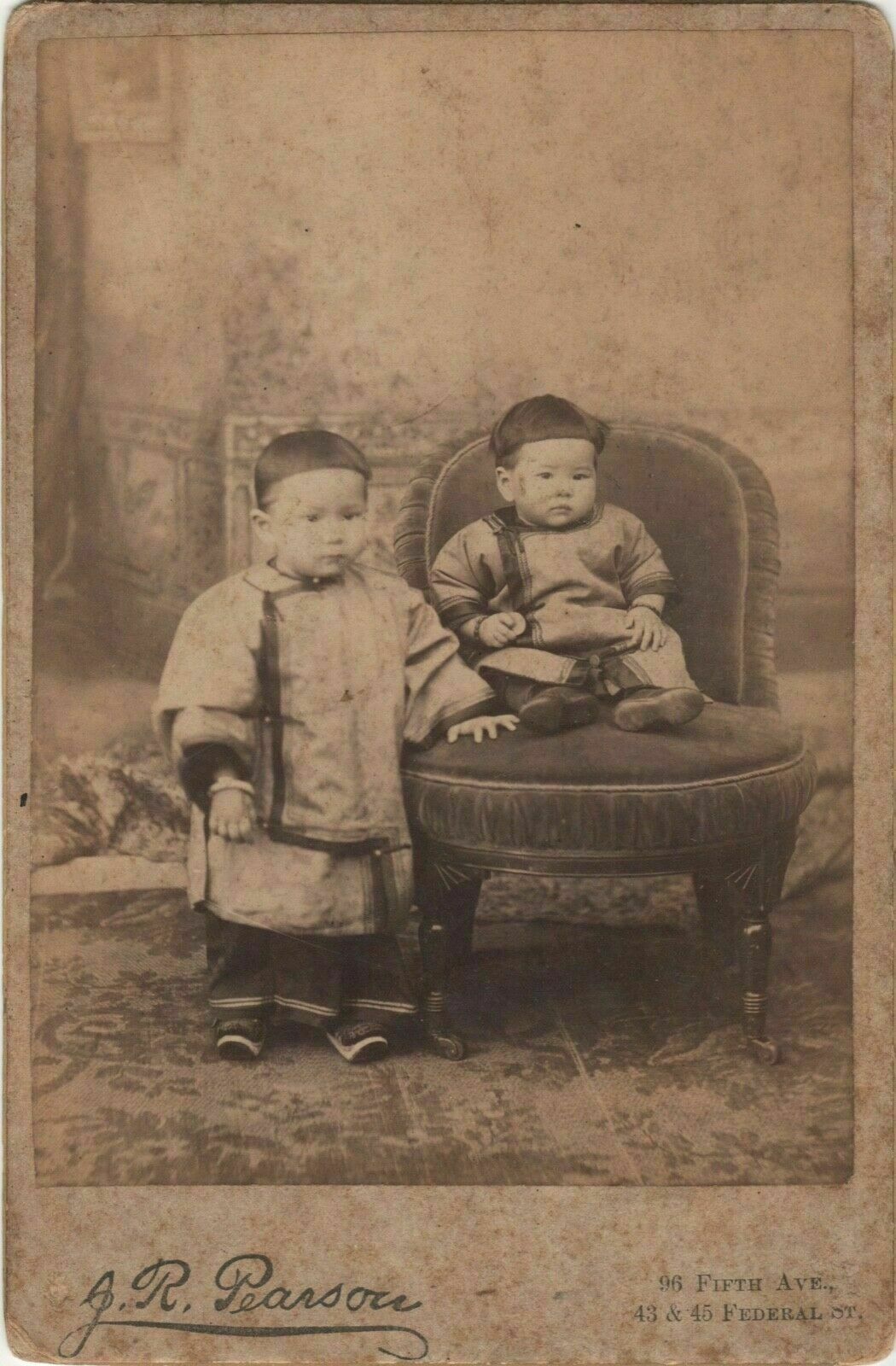VINTAGE CABINET CARD PITTSBURGH ASIAN CHILDREN NAMED SCARCE BERTHA LILLIE JAMES
