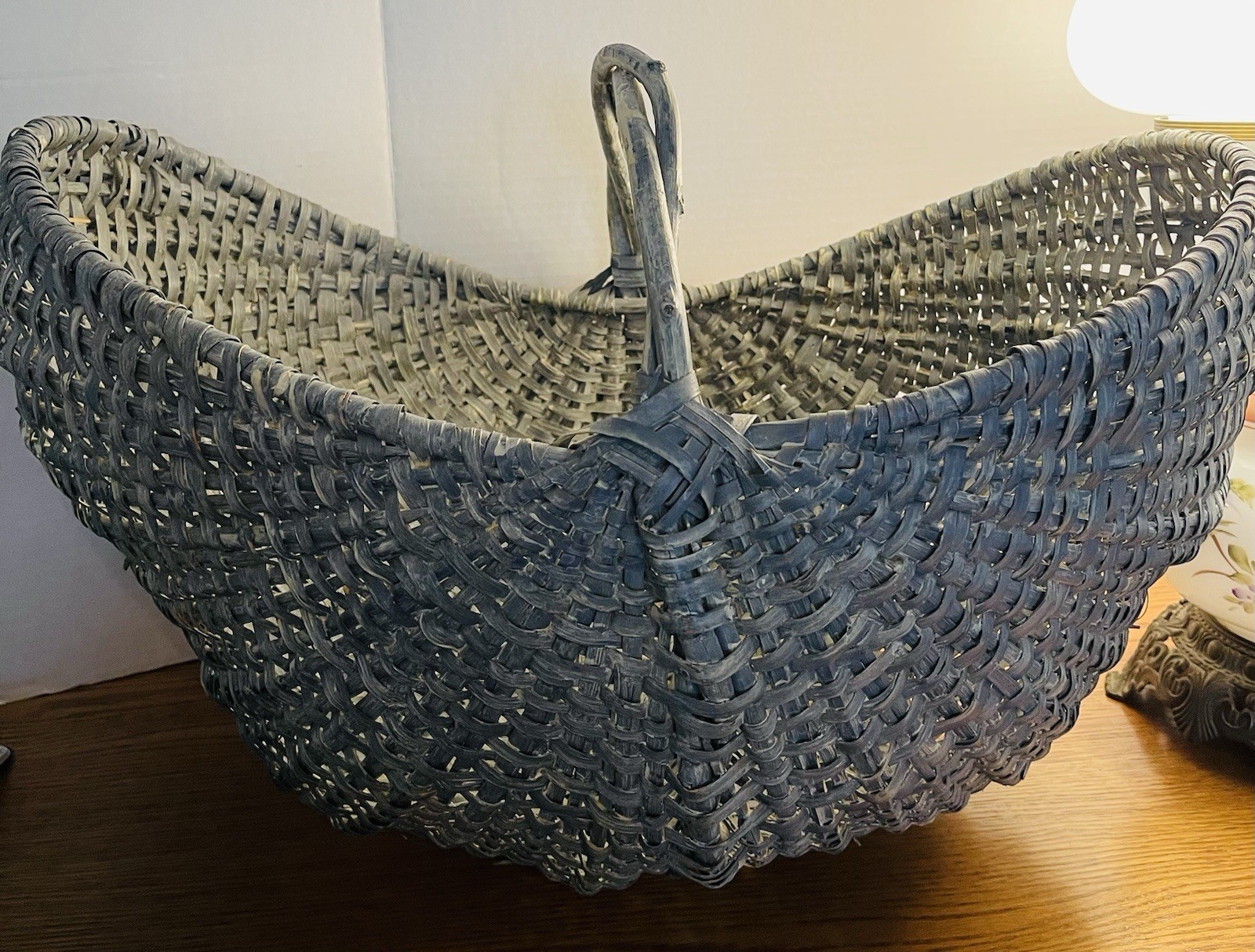 Large Early 20th Century American Blue Splint Oak Buttocks Basket Large Early 20th Century American Blue Splint Oak Buttocks Basket