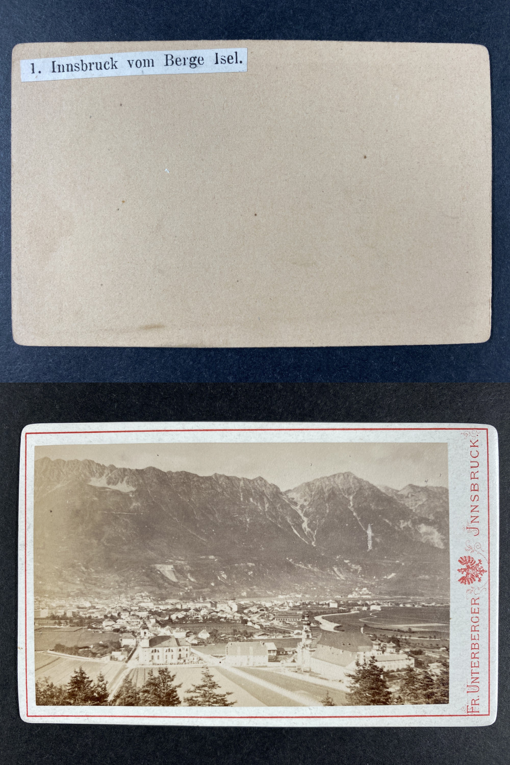 Austria, Innsbruck, vom Bergel Isel vintage cdv albumen print, photo. Fr. Unterb