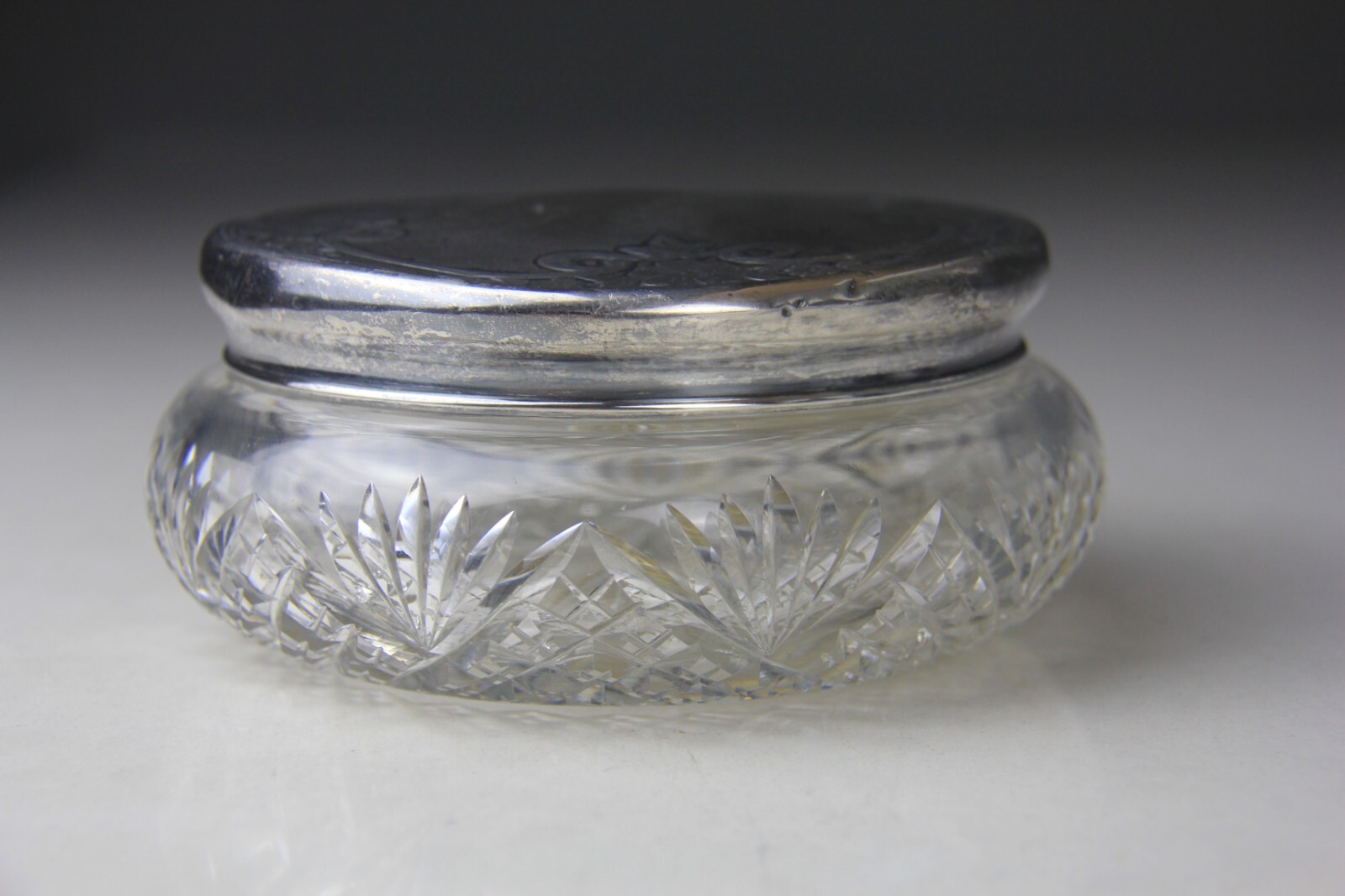 Vintage Cut Crystal Vanity Dresser Jar w/ Foster and Bailey Sterling Silver Lid