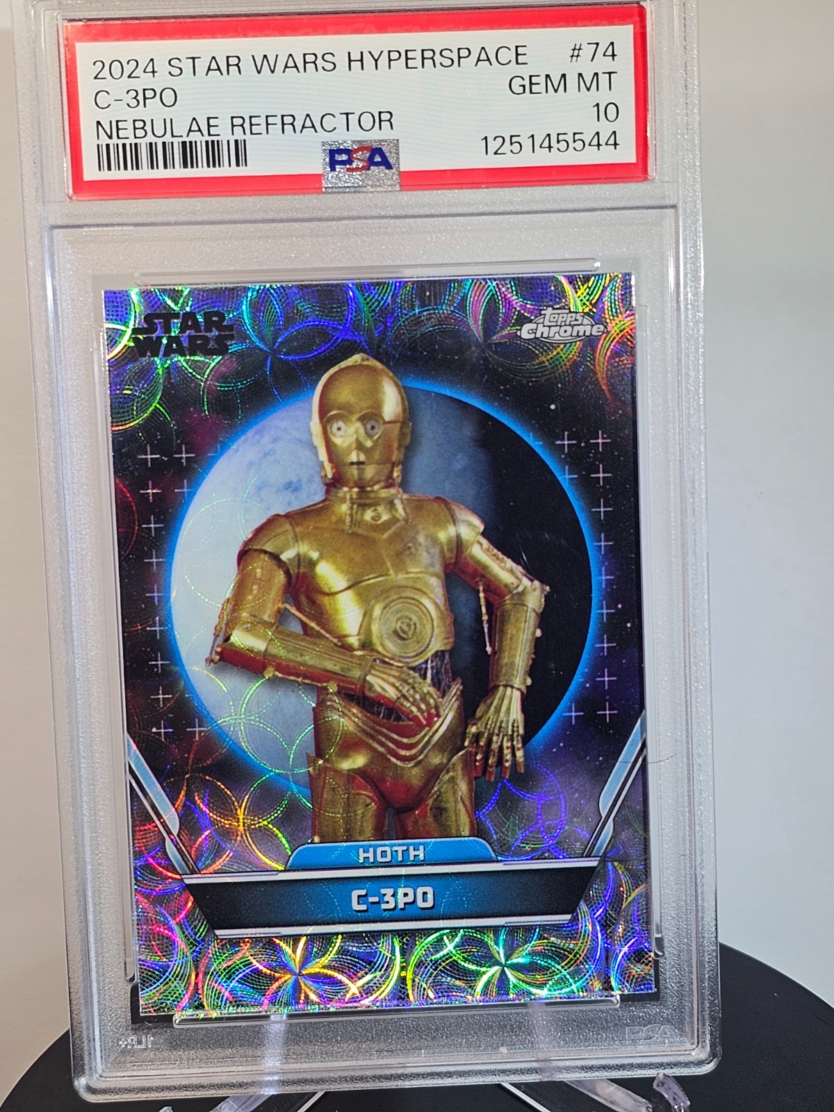 2024 TOPPS STAR WARS HYPERSPACE NEBULAE REFRACTOR #74 C-3PO PSA 10 POP 1