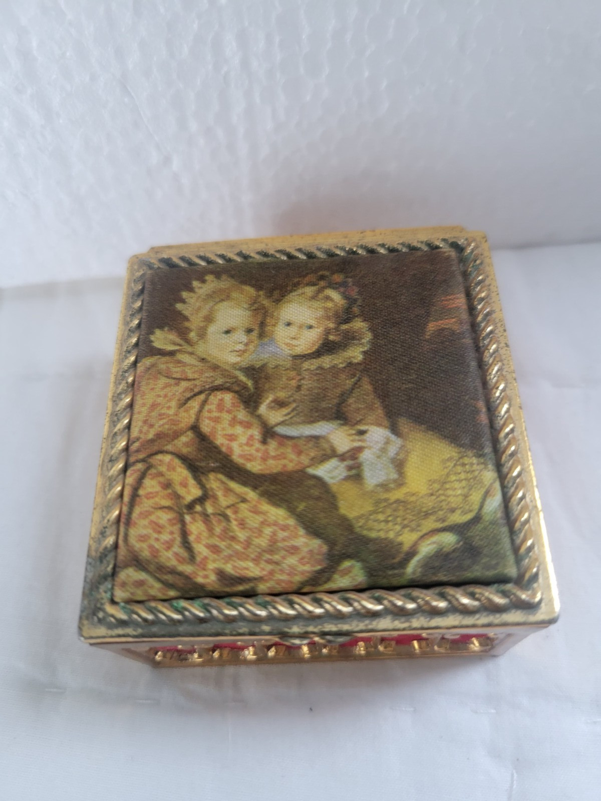 Vtg Lacaux Renoir Silk Top Trinket Jewelry Box Square Children Cornelius De Vos Vtg Lacaux Renoir Silk Top Trinket Jewelry Box Square Children Cornelius De Vos