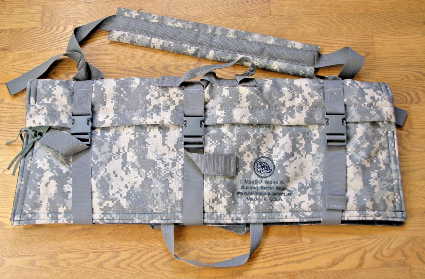 New USGI Bulldog Tactical Equipment ACU Barrel Bag w/Carry Strap & Spare Buckles New USGI Bulldog Tactical Equipment ACU Barrel Bag w/Carry Strap & Spare Buckles