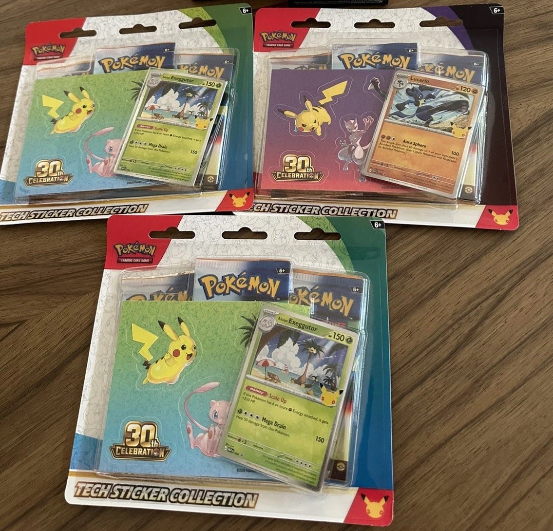 Pokemon 30th Celebration Tech Sticker Collection Lucario Exeggutor 3 Pc Set