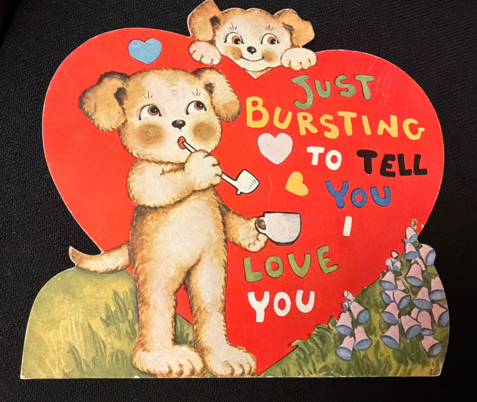 Vintage Pup Blowing Bubbles Valentine Card c. 1940s