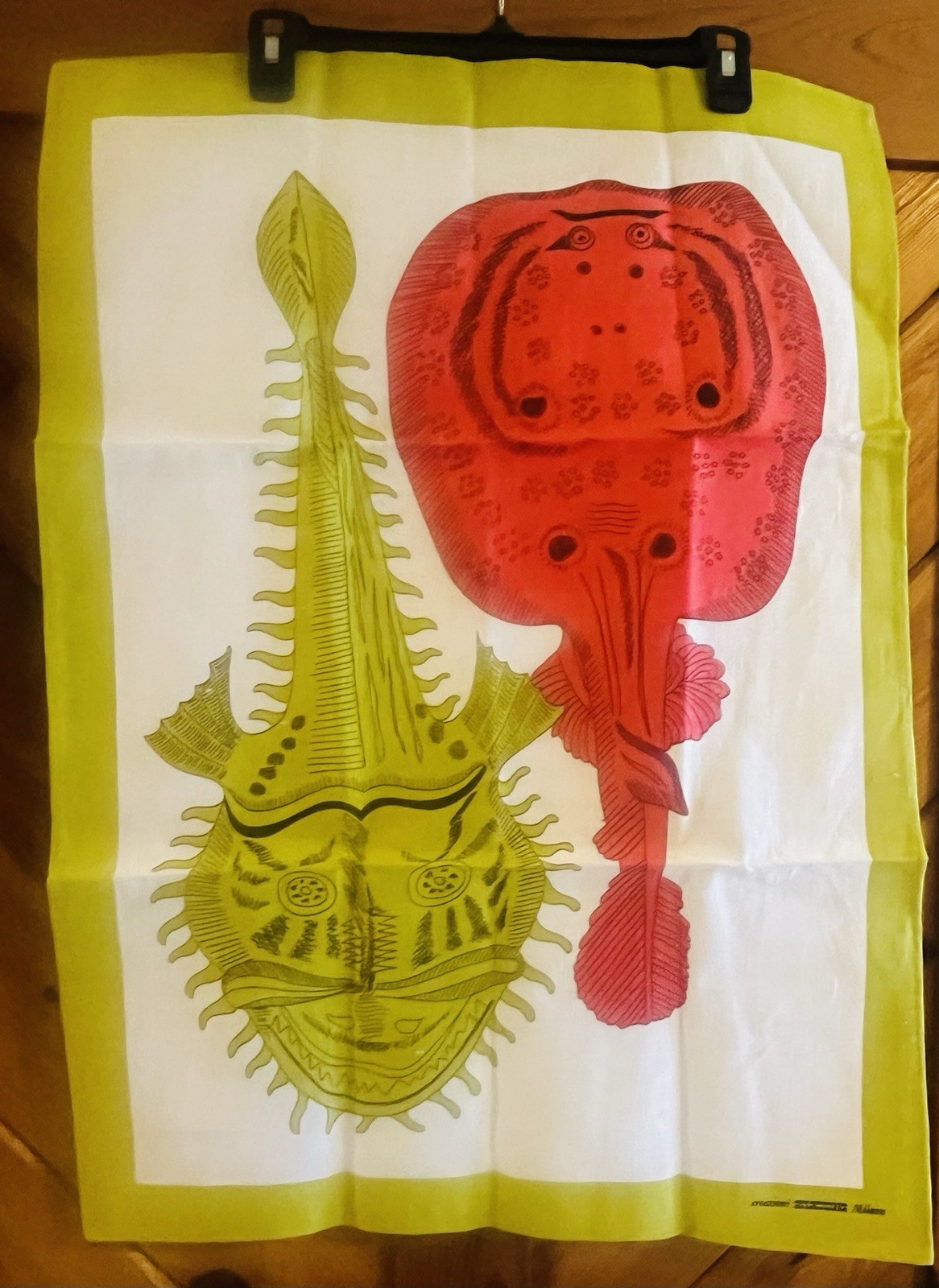Vintage Creazioni Zucchi Milano Linen Tea Towel Fish Print Italy for Sibleys MCM