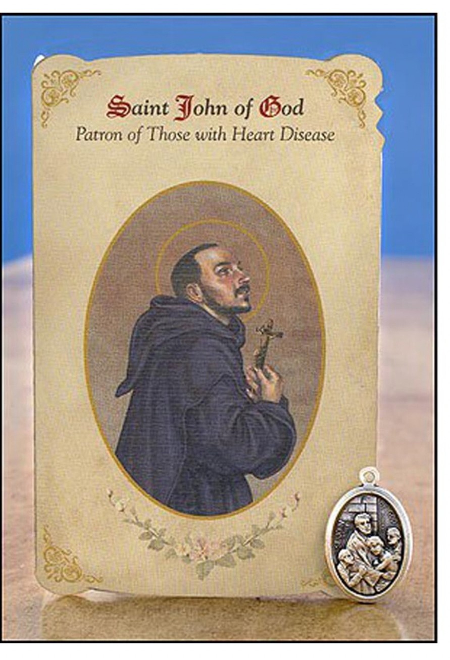 St John of God (Patron St for Heart Disease) Prayer Card + Medal, New #PCM-17