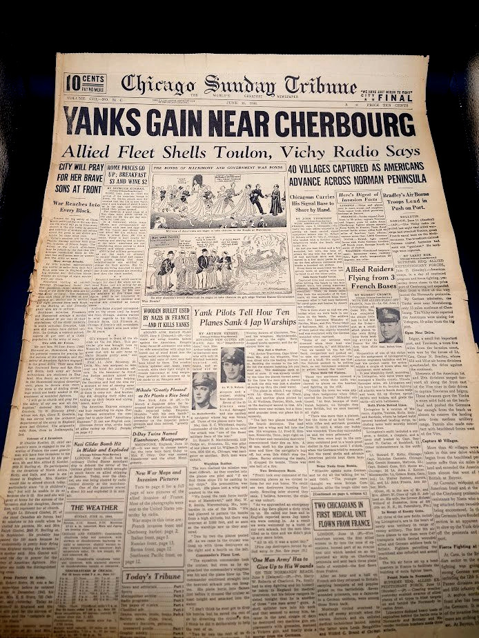 1944 Chicago Sunday Tribune WW2 DDay Newspaper Yanks Gain Near Cherbourg June 11