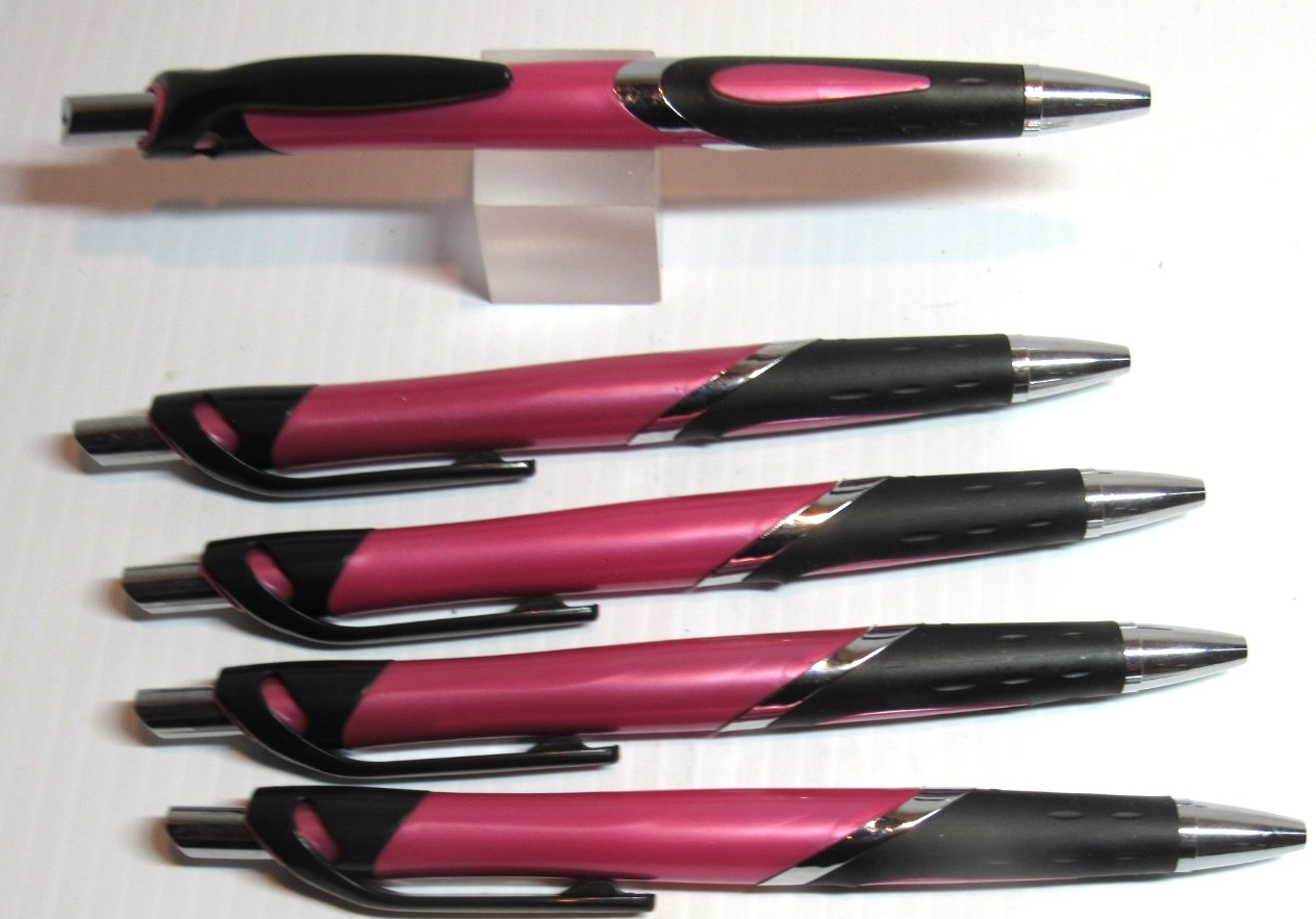 5 TERZETTI VENUS PINK CLICK TOP BALLPOINT PENS-RUBBERIZED GRIP-CLOSEOUT