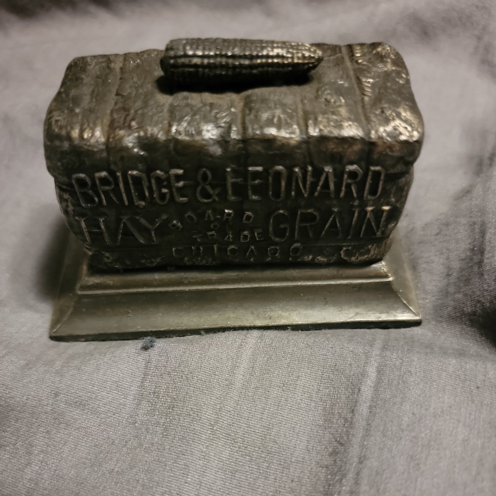 Antique Advertising Paperweight-Bridge & Leonard  Grain-Hay Chicago board trade