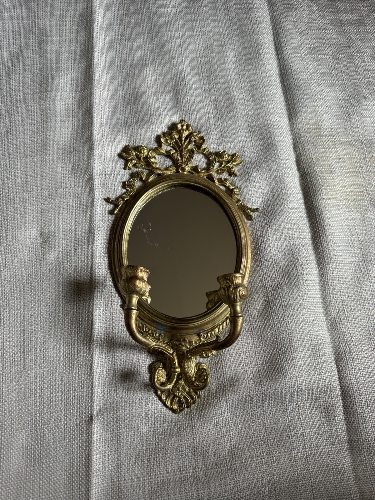 Vintage Rare Floral candle brass and mirror wall sconce Vintage Rare Floral candle brass and mirror wall sconce