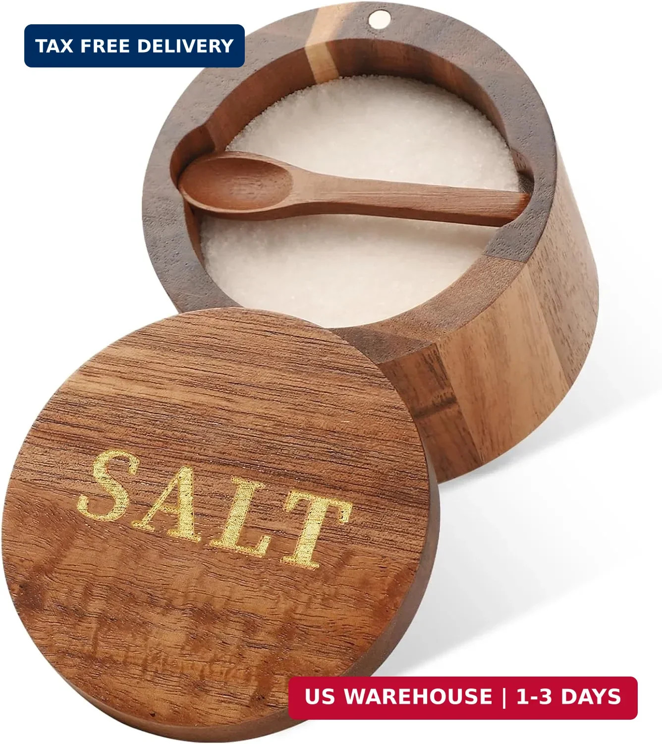 Timtopno Salt Cellar, Acacia Wood Salt Container with Built-in Spoon & Swivel Li Timtopno Salt Cellar, Acacia Wood Salt Container with Built-in Spoon & Swivel Li