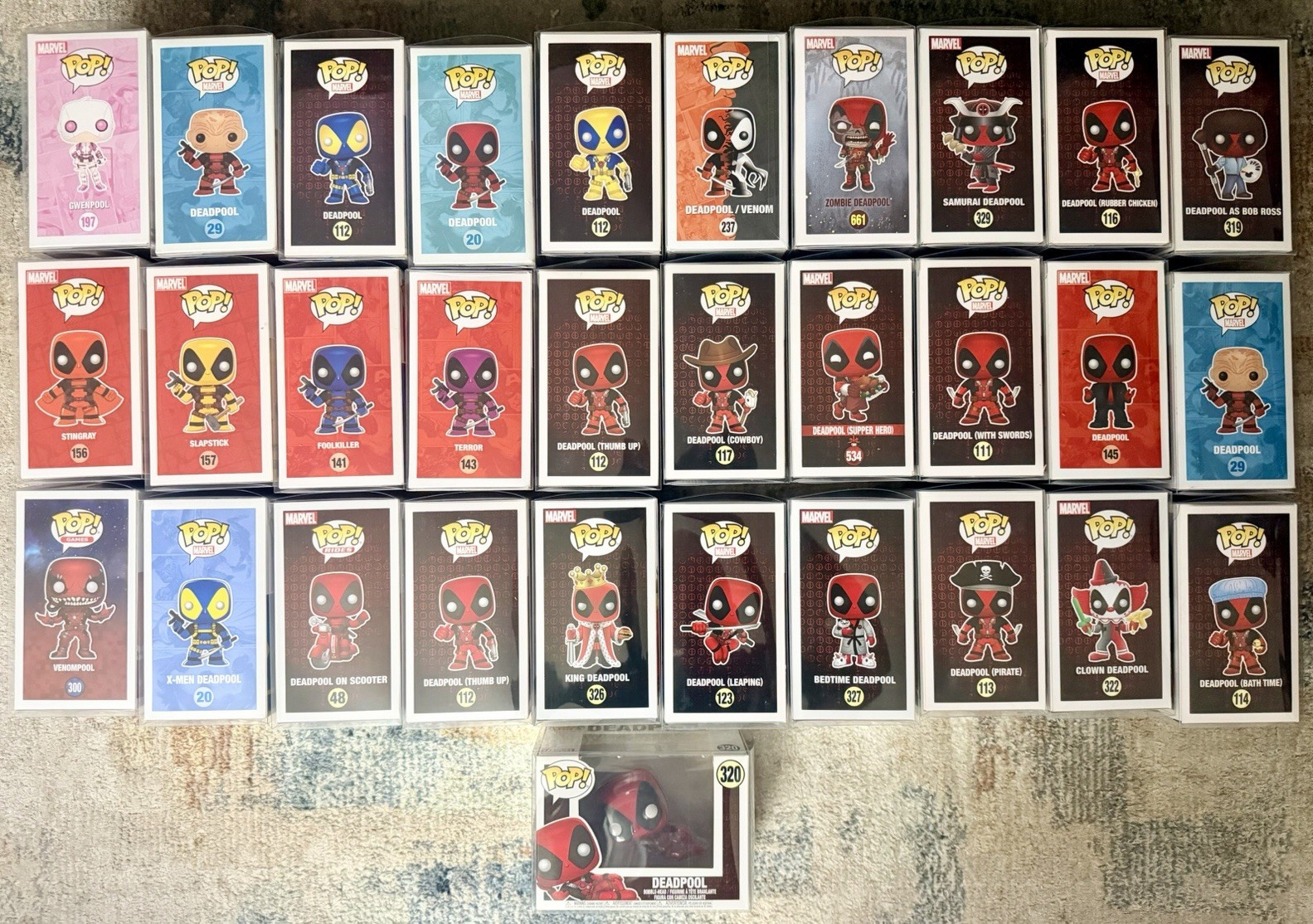 Deadpool Funko Pop Lot 31 New IN PROTECTORS NO DOUBLES over $550 PPG Value Deadpool Funko Pop Lot 31 New IN PROTECTORS NO DOUBLES over $550 PPG Value