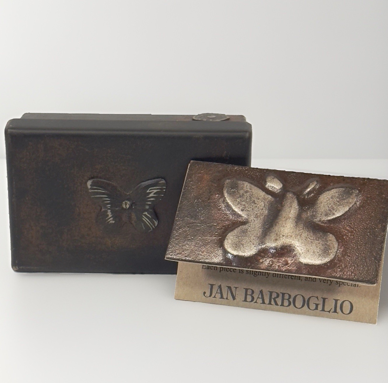 Vtg Jan Barboglio Butterfly Giving Box Hand-Forged Iron Trinket Box w/Card