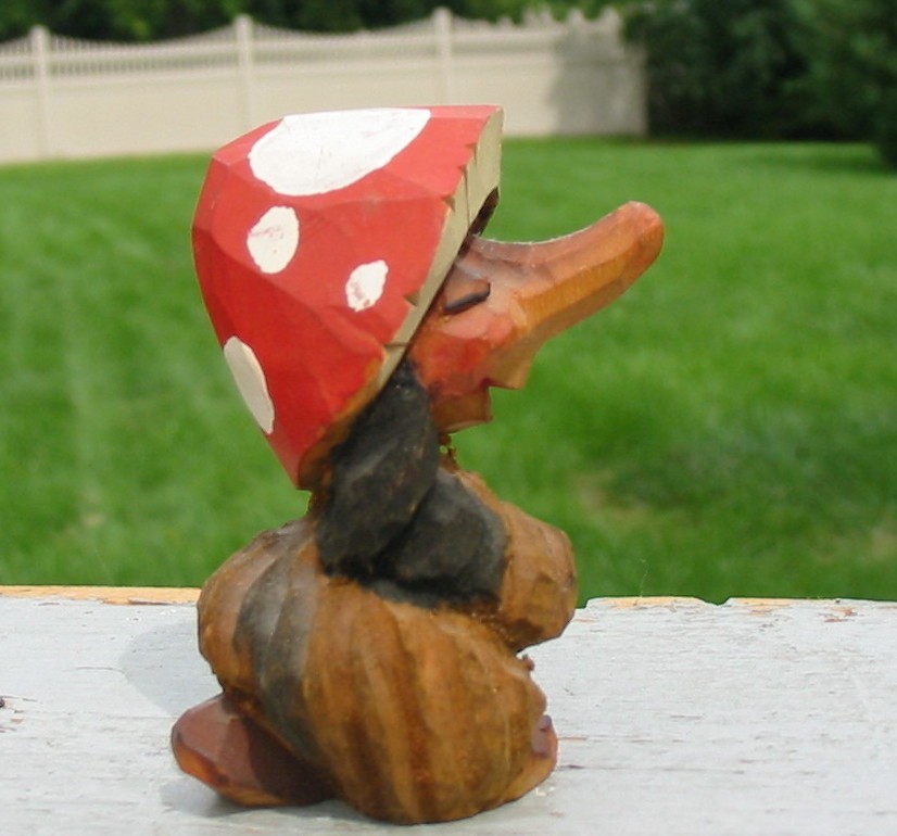 VTG Henning Norway Hand Carved Wood Red Polka Dot Mushroom Top Troll Figure 3\