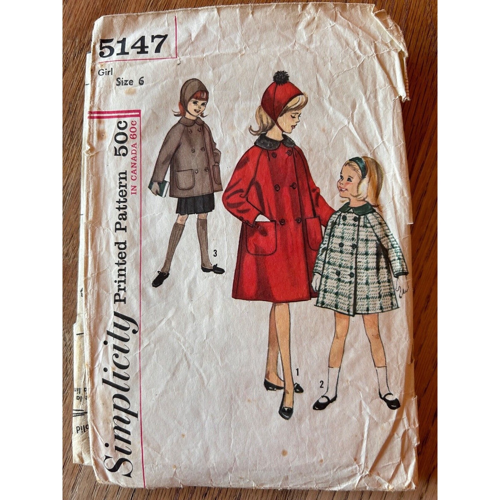 Simplicity 5147 Vintage 50\'s Girl\'s Hat and Coat Sewing Pattern Size 6