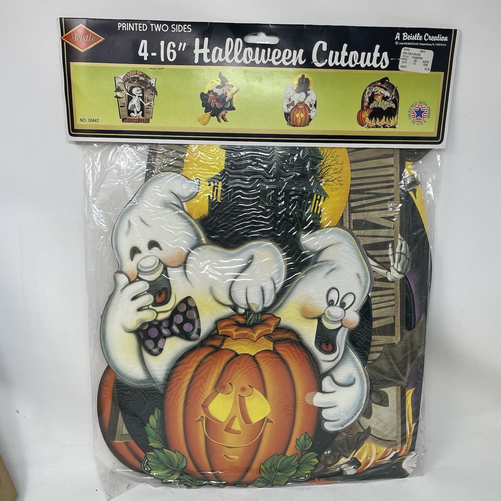 4 Vintage Beistle Halloween Witch Skeleton  Pumpkin Die Cut Decorations 1990 NOS