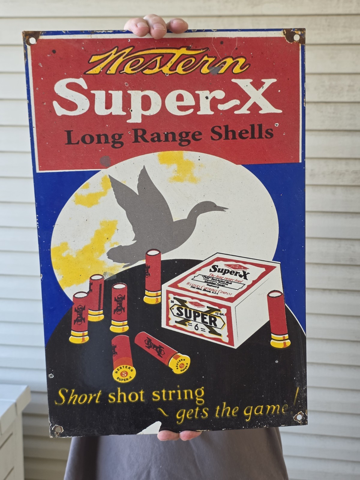 LARGE VINTAGE WESTERN SUPER X AMMUNITION PORCELAIN SIGN GUN AMMO 18 LARGE VINTAGE WESTERN SUPER X AMMUNITION PORCELAIN SIGN GUN AMMO 18