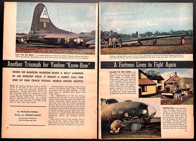 Boeing B-17G~Sir Baboon McGoon 1944 pictorial “A Fortress Lives to Fight Again”