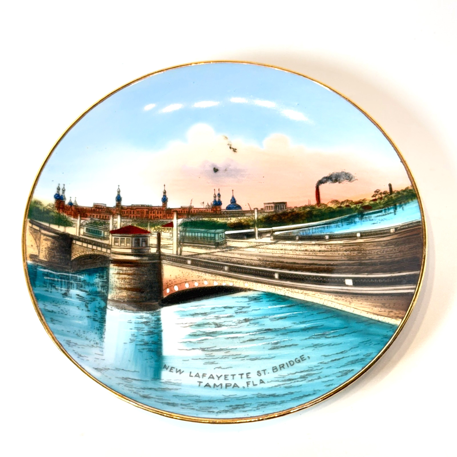 TAMPA Layfette St Bridge FL FLORIDA Antique Souvenir China Dish Plate TAMPA Layfette St Bridge FL FLORIDA Antique Souvenir China Dish Plate