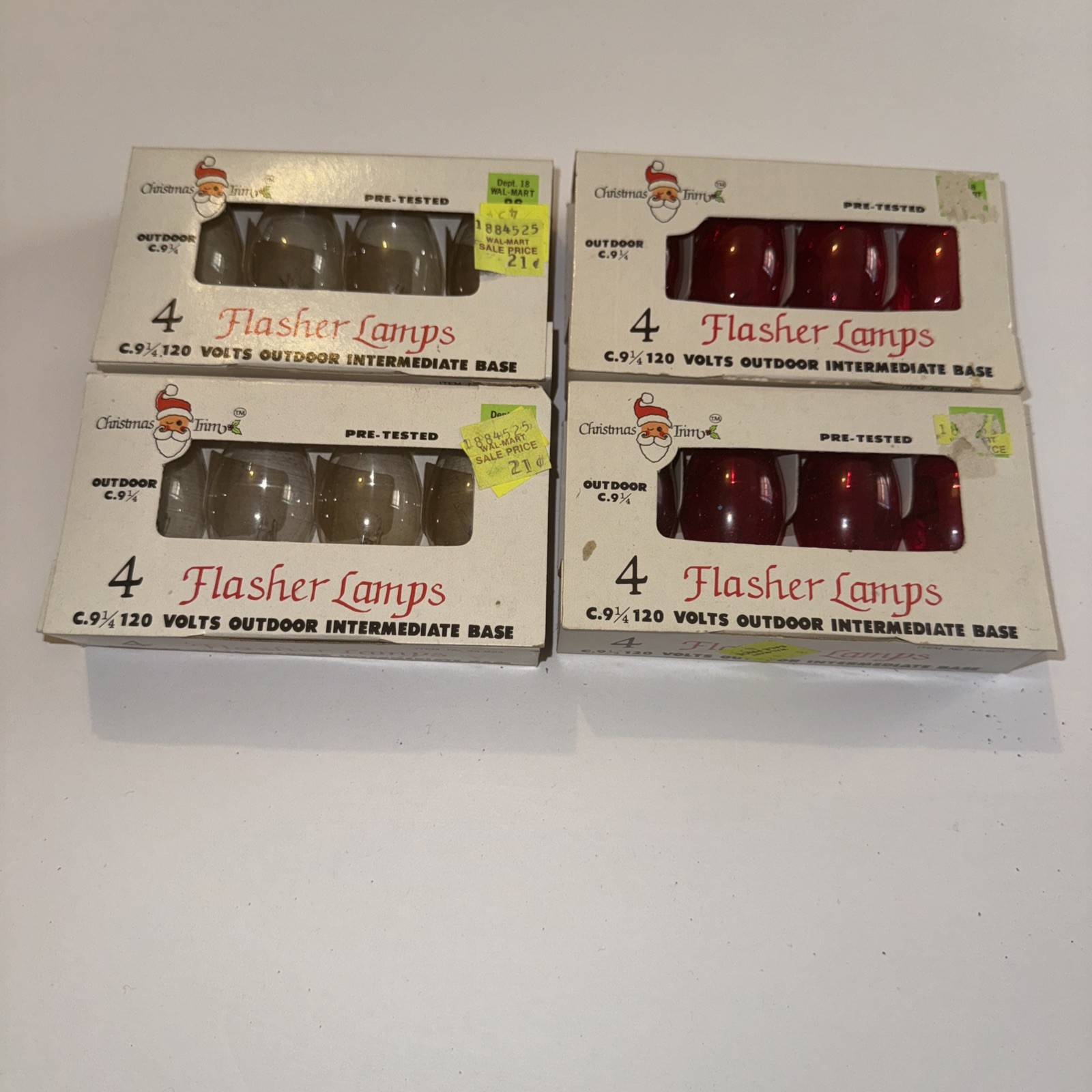 Lot Of 16 Flasher Lamps Bulb Vintage C9.25 120V Outdoor 8 Red, 8 Clear Bulbs