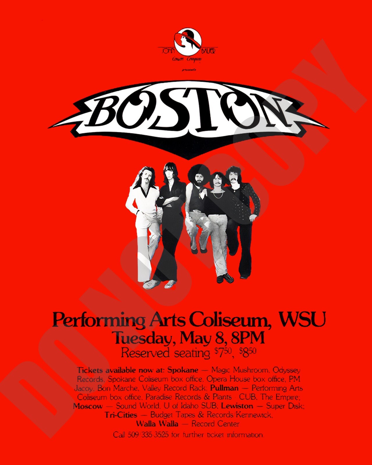 1979 Boston Concert WSU Performing Arts Coliseum Pullman WA Promo Ad 8x10 Photo