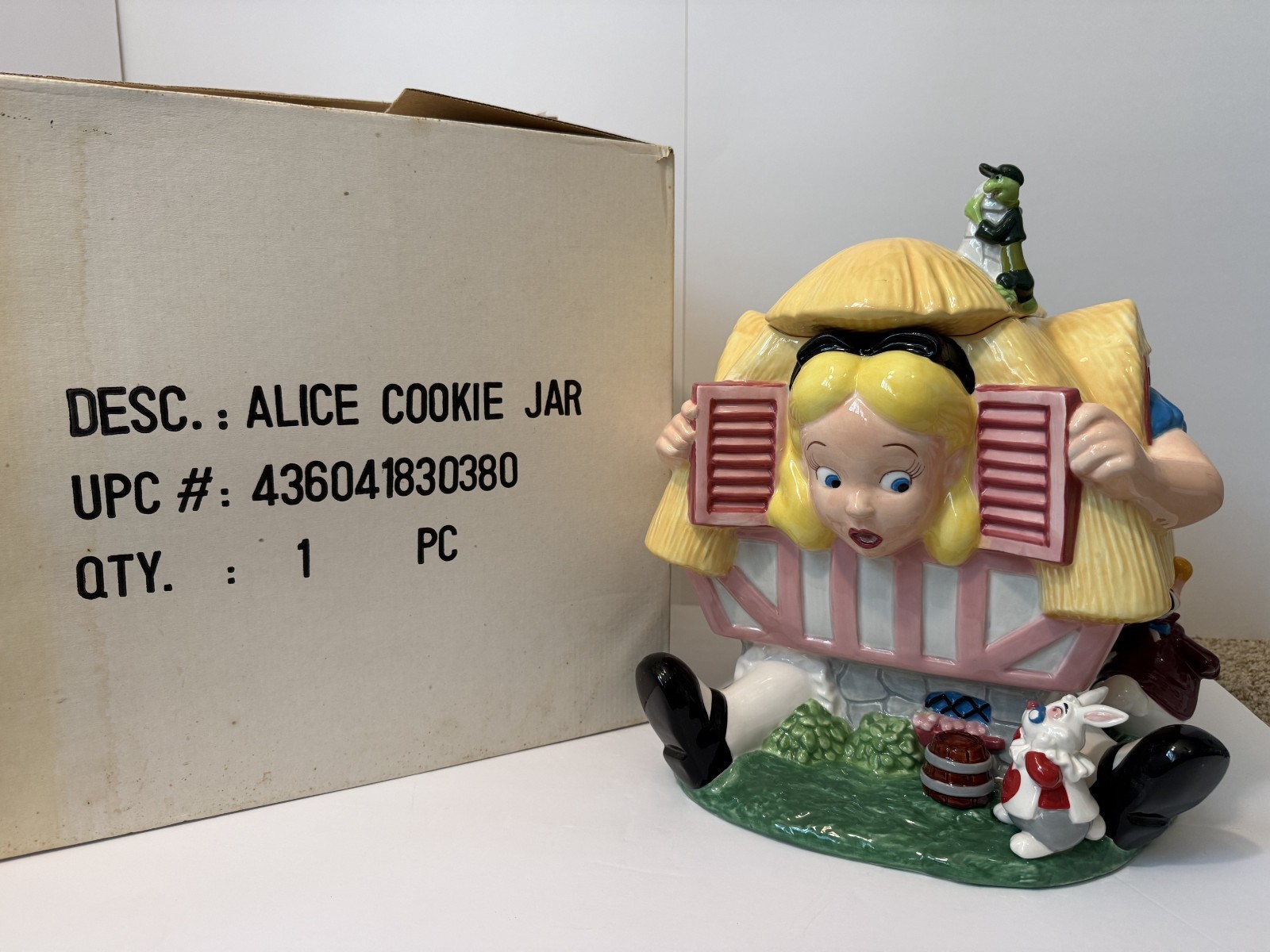 Vintage Disney Alice in Wonderland White Rabbit House Ceramic Cookie Jar CIB Box Vintage Disney Alice in Wonderland White Rabbit House Ceramic Cookie Jar CIB Box
