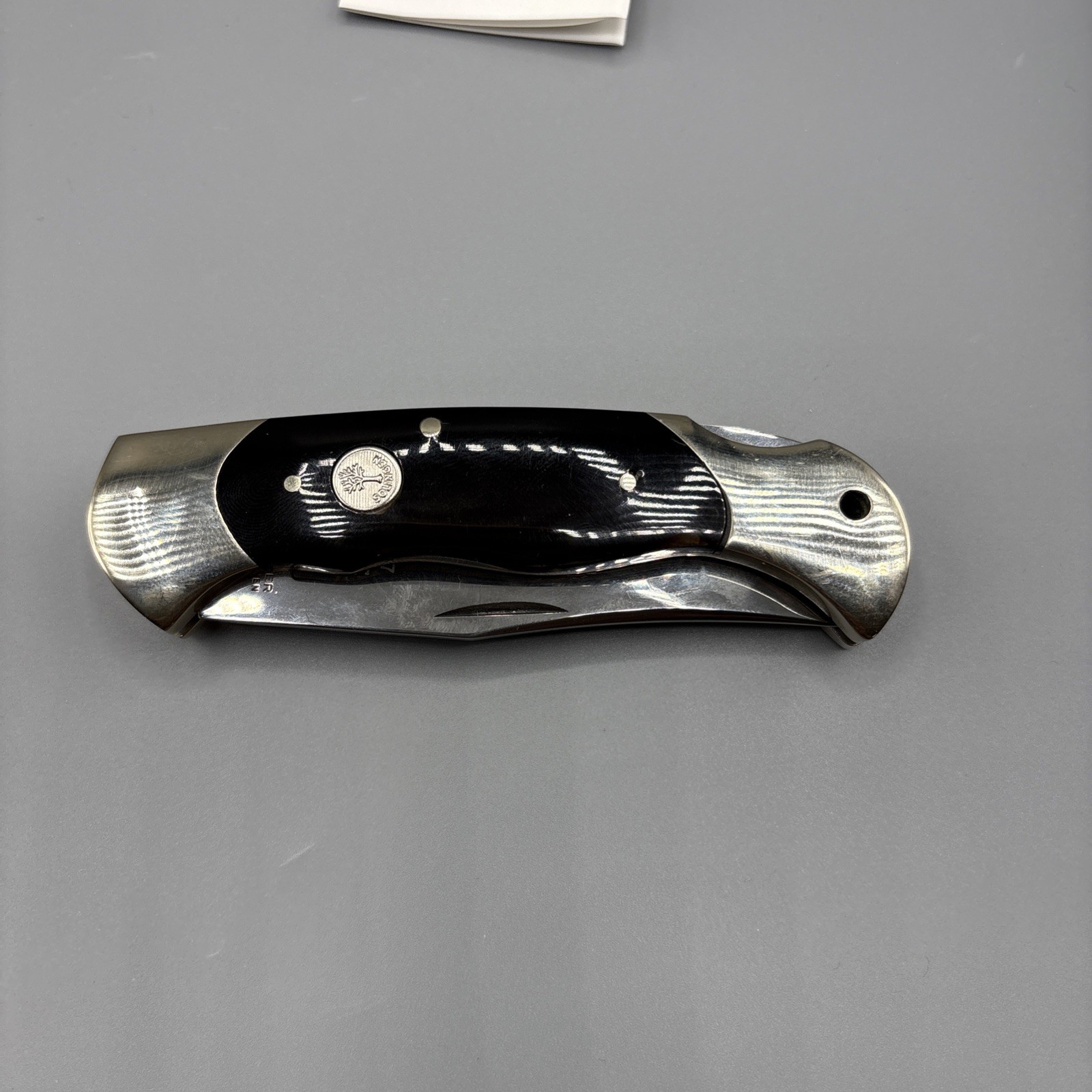 Vintage Böker Scout Lockback Knife Germany 440C Dark Water Buffalo Horn Handle