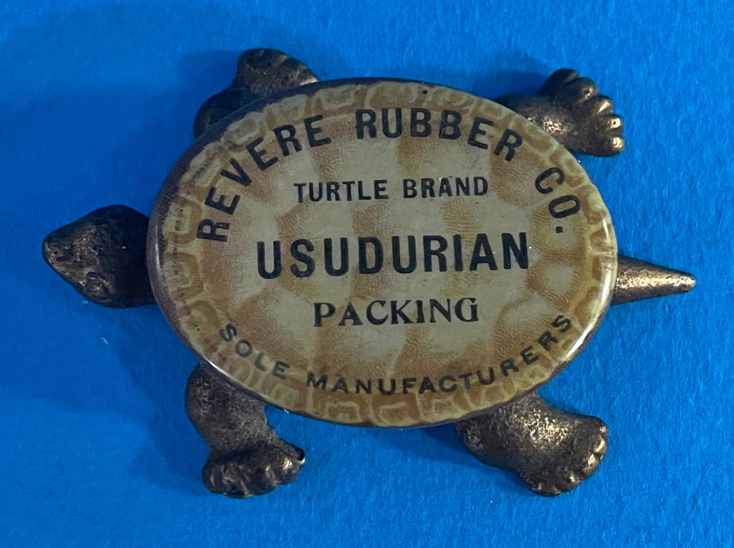 Vintage Cast Iron & Celluloid Advertising Turtle Paperweight Usudurian Packing Vintage Cast Iron & Celluloid Advertising Turtle Paperweight Usudurian Packing