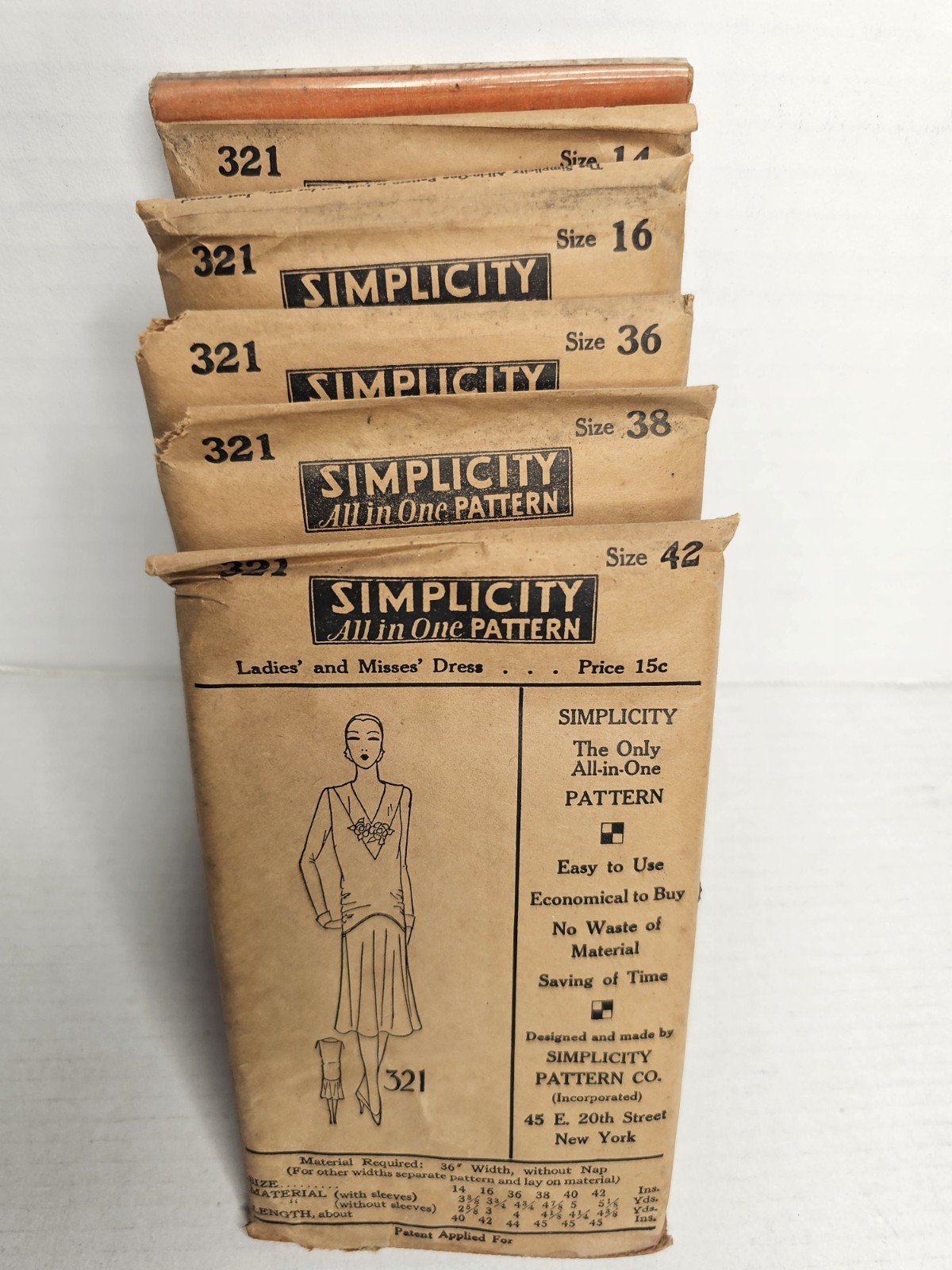Antique Simplicity Pattern #321 1920s Flapper Dress NOS Unused SZ 14 16 36 38 42