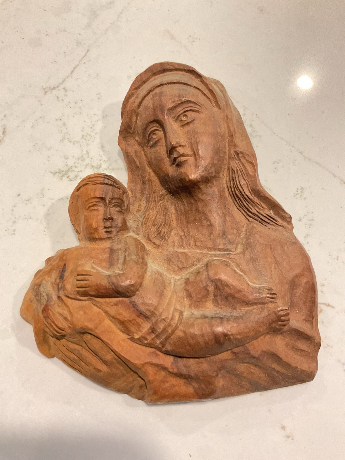 Vintage Mary & Child Carved Wood Hanging 
