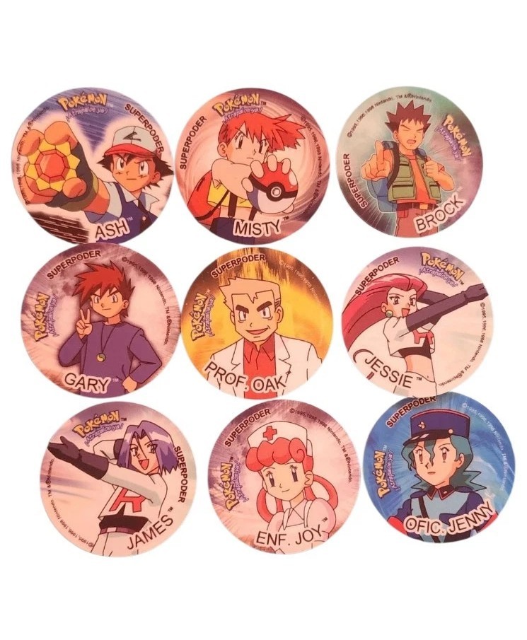 POKEMON  TAZOS TRAINERS KANTO Full Set 9/9 PERU FAN ART 2022 South America Ash