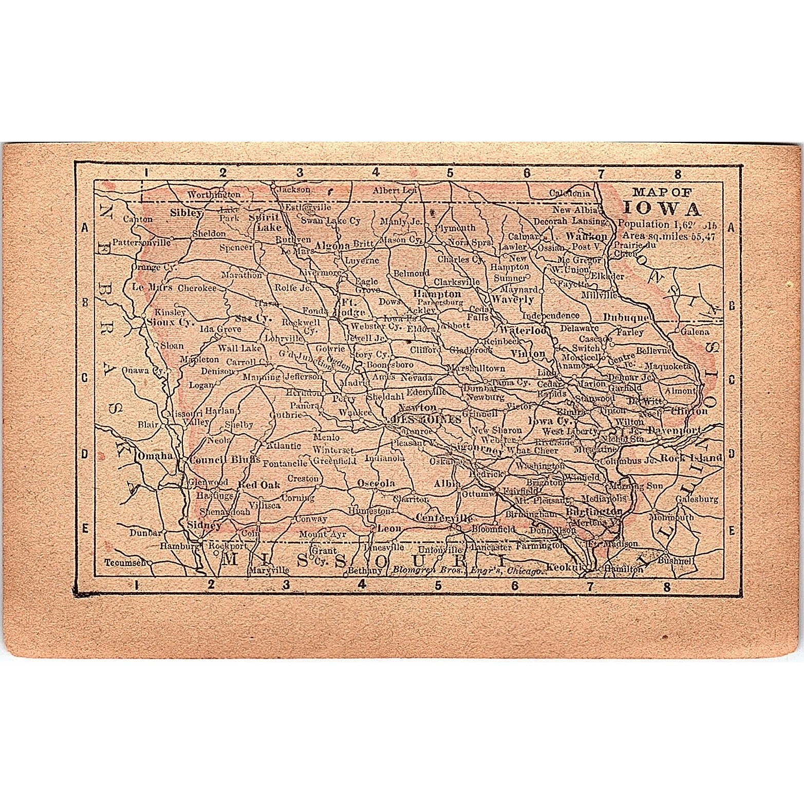 Antique 1889 Map of Iowa 1889 Pocket Map Engraving SAG4-H3