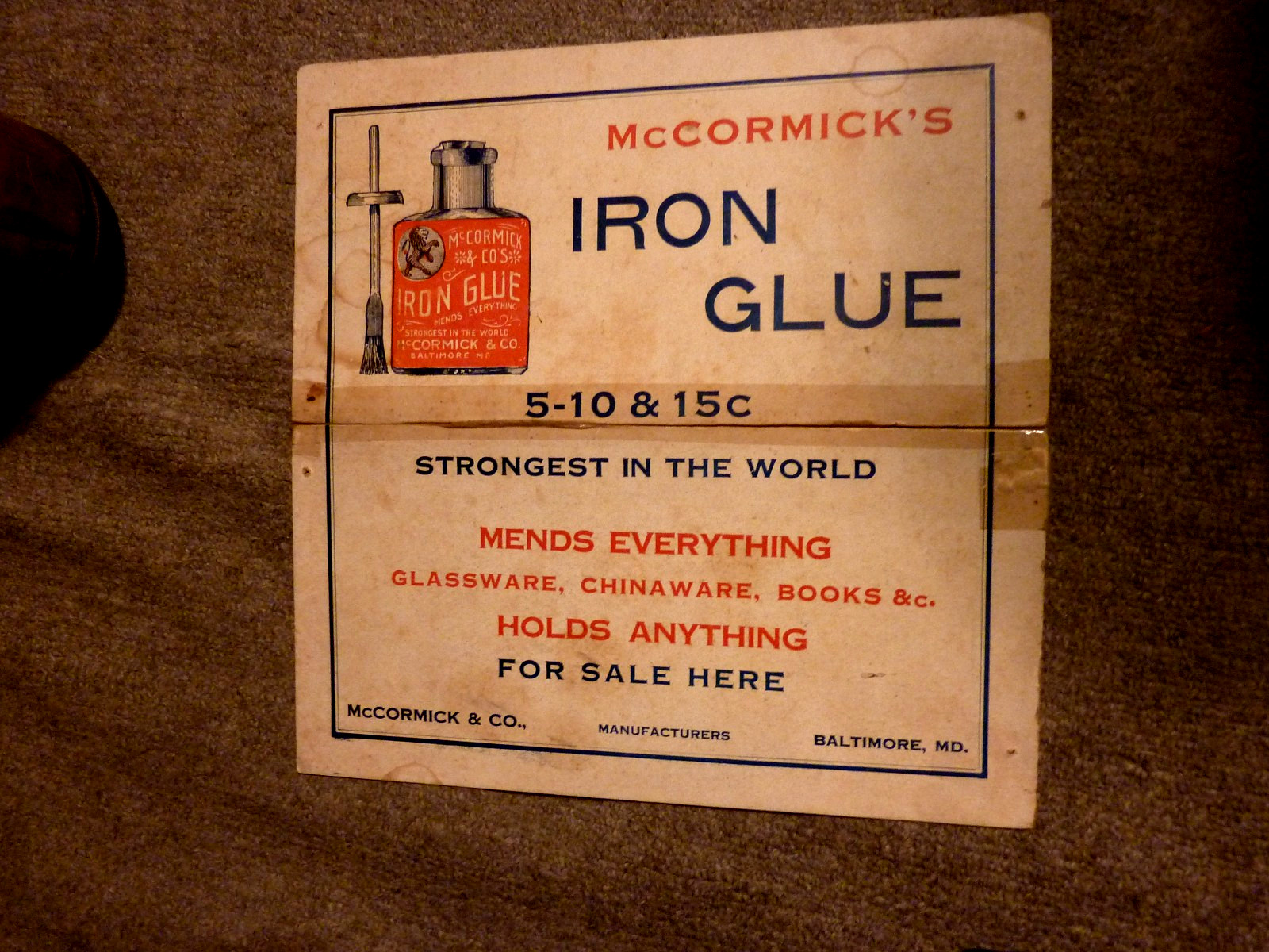 RARE--1890S--MCCORMICK'S IRON GLUE-ADVERTISING-GAME BOARD RARE--1890S--MCCORMICK'S IRON GLUE-ADVERTISING-GAME BOARD