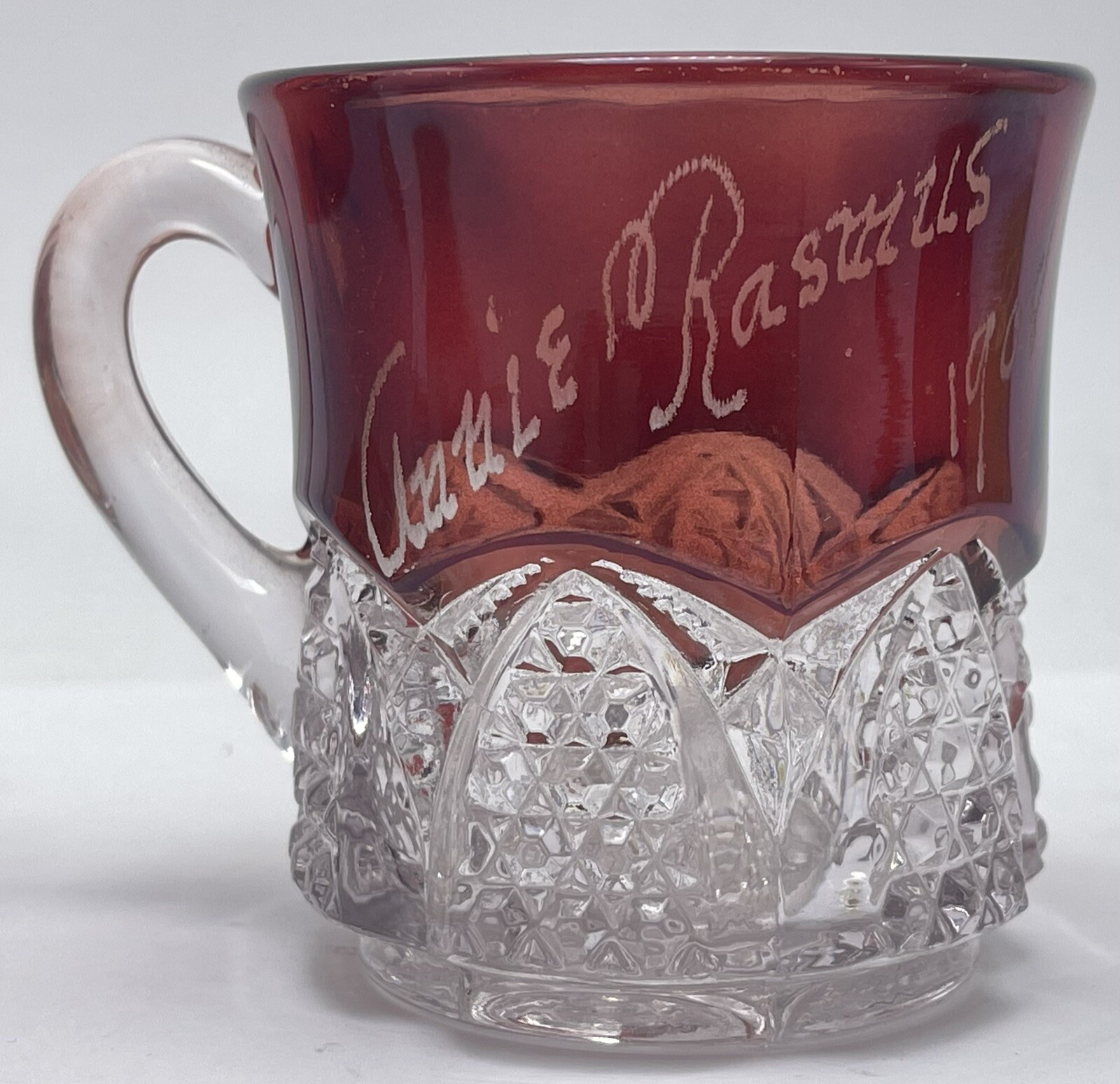 Antique 1908 Souvenir Ruby Flash Glass Cup Annie Rasmus