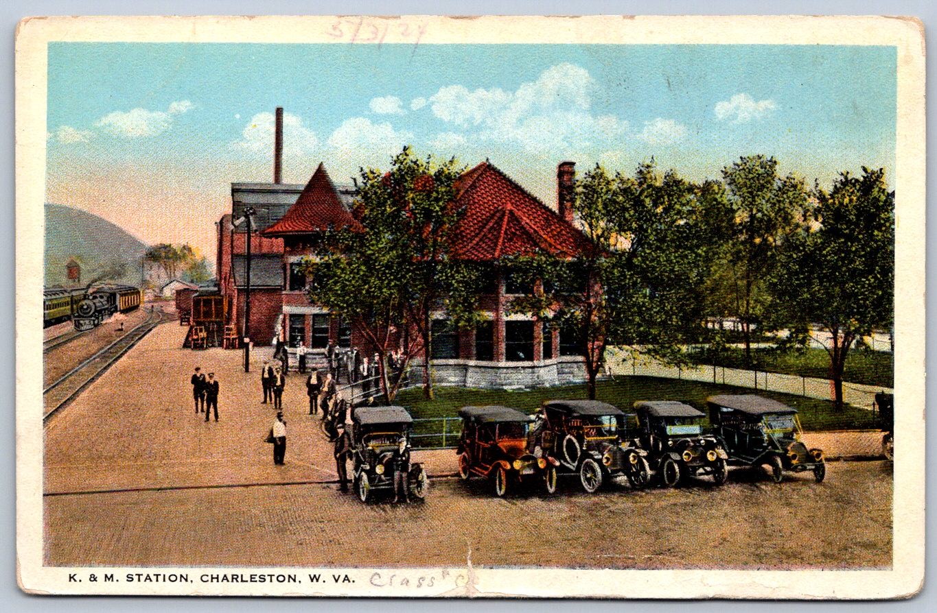 K41/ Charleston West Virginia Postcard c1910 K&M Railroad Depot 167
